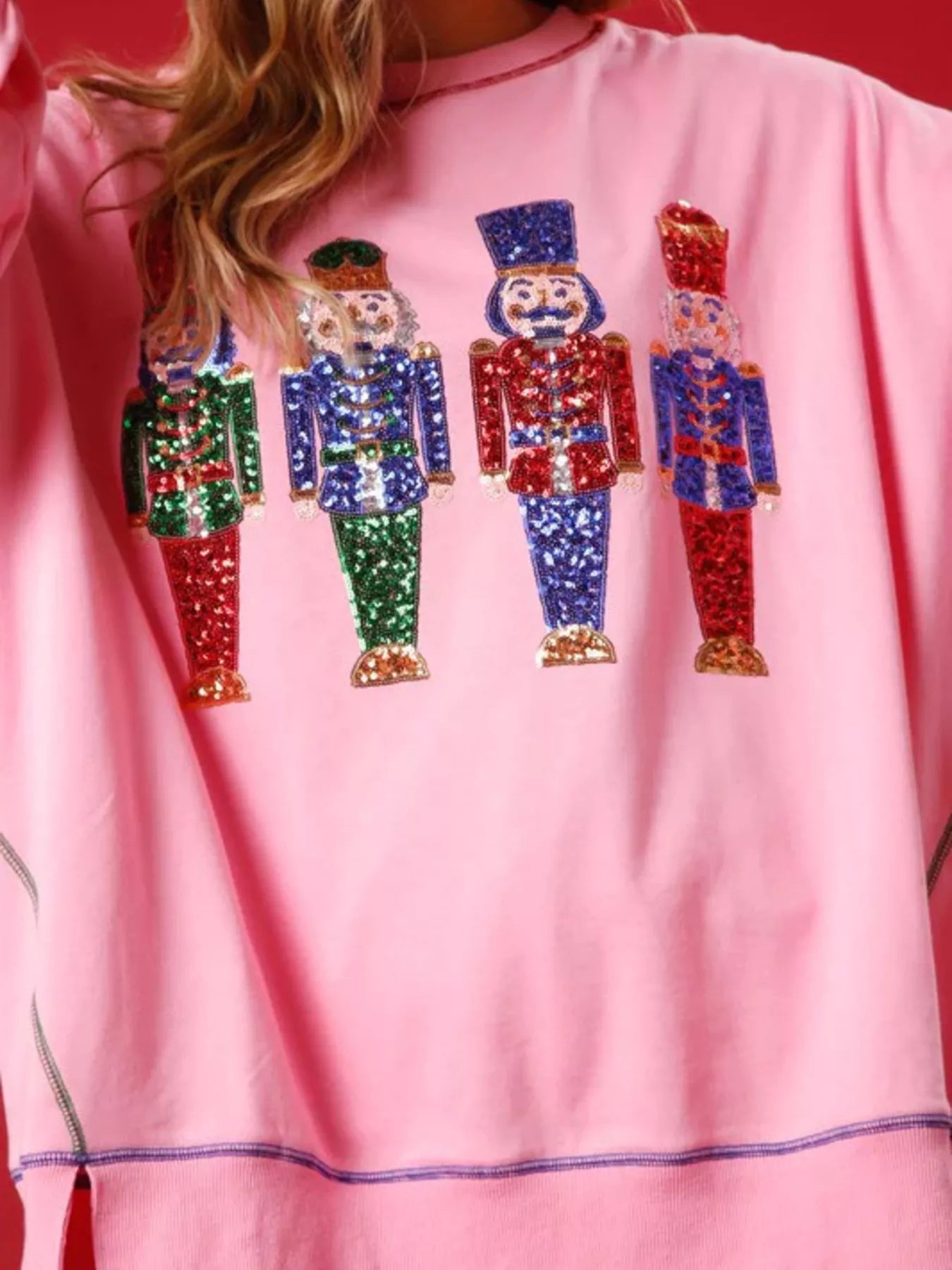 Trendsi Christmas Nutcracker Sequin Round Neck Sweatshirt