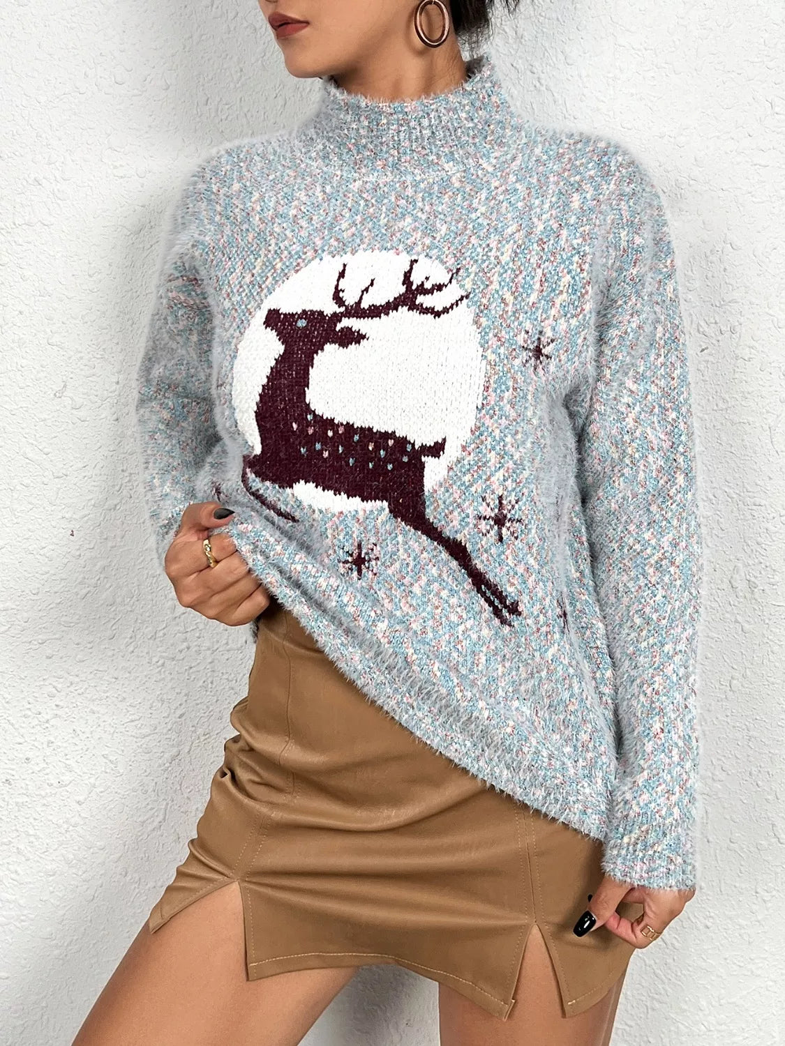 Trendsi Christmas Reindeer Long Sleeve Sweater