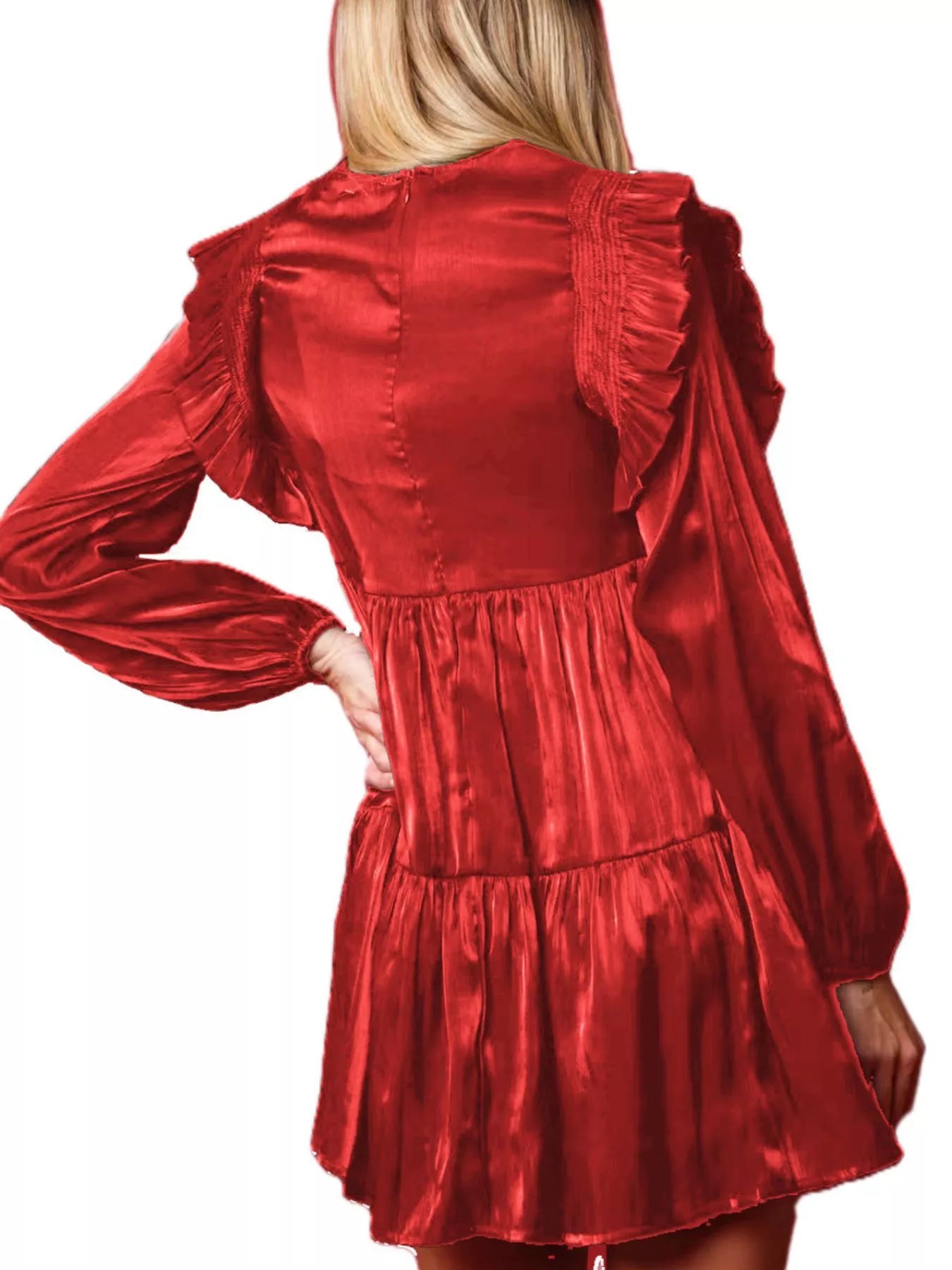 Trendsi Christmas Ruffled Nutcracker Long Sleeve Dress
