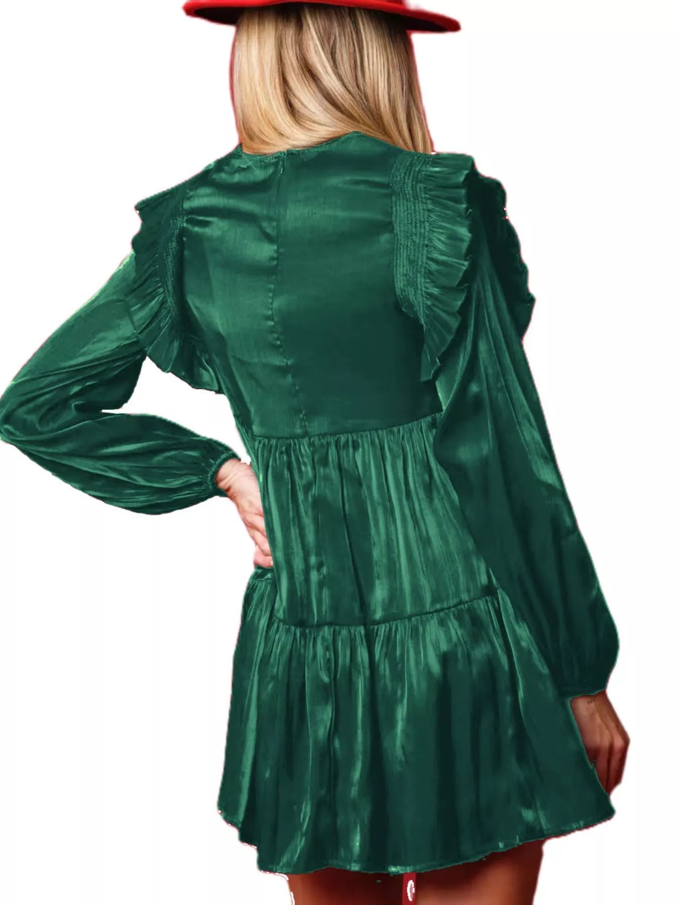 Trendsi Christmas Ruffled Nutcracker Long Sleeve Dress