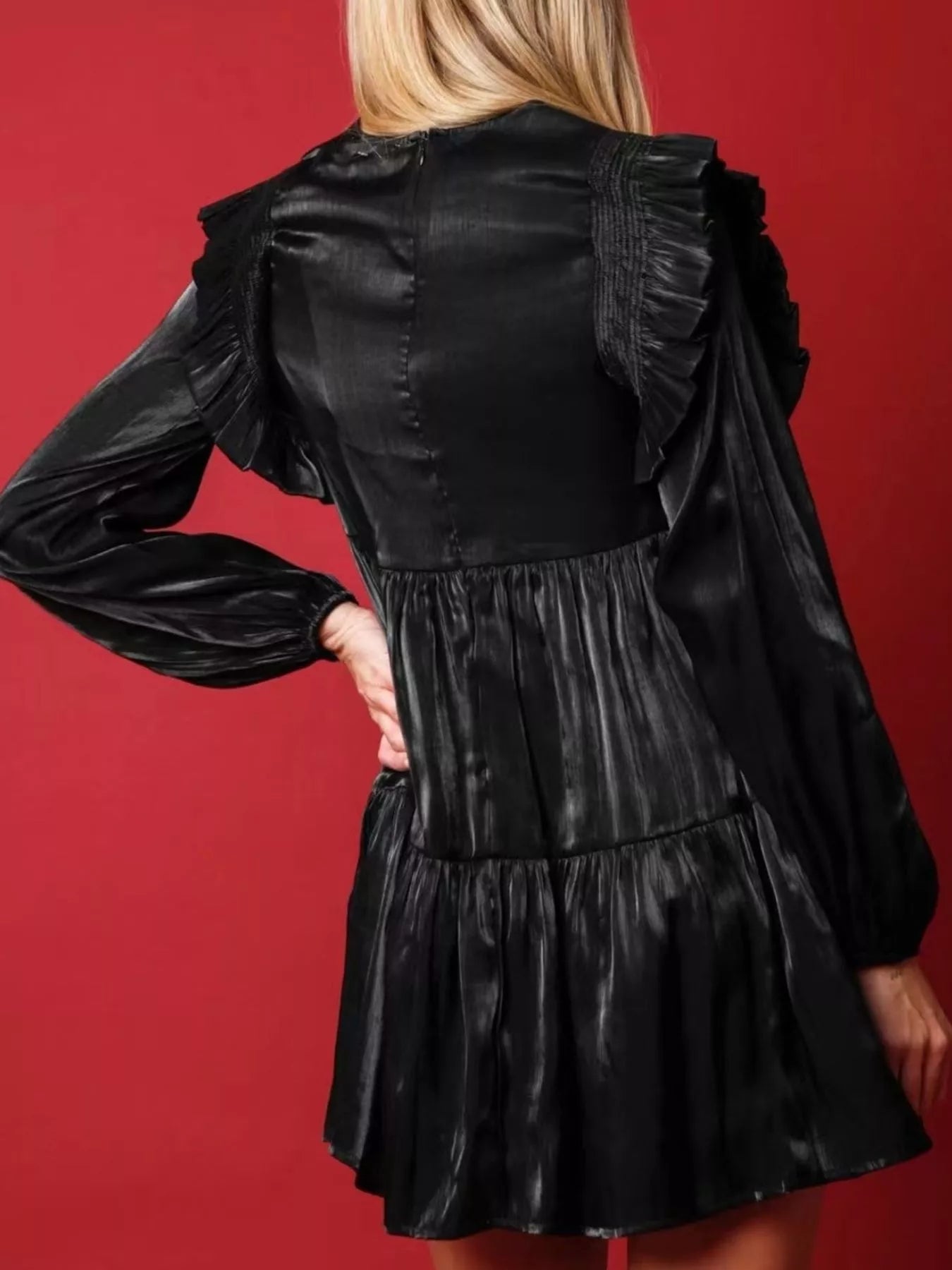 Trendsi Christmas Ruffled Nutcracker Long Sleeve Dress