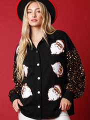 Trendsi Christmas Santa Sequin Long Sleeve Shirt