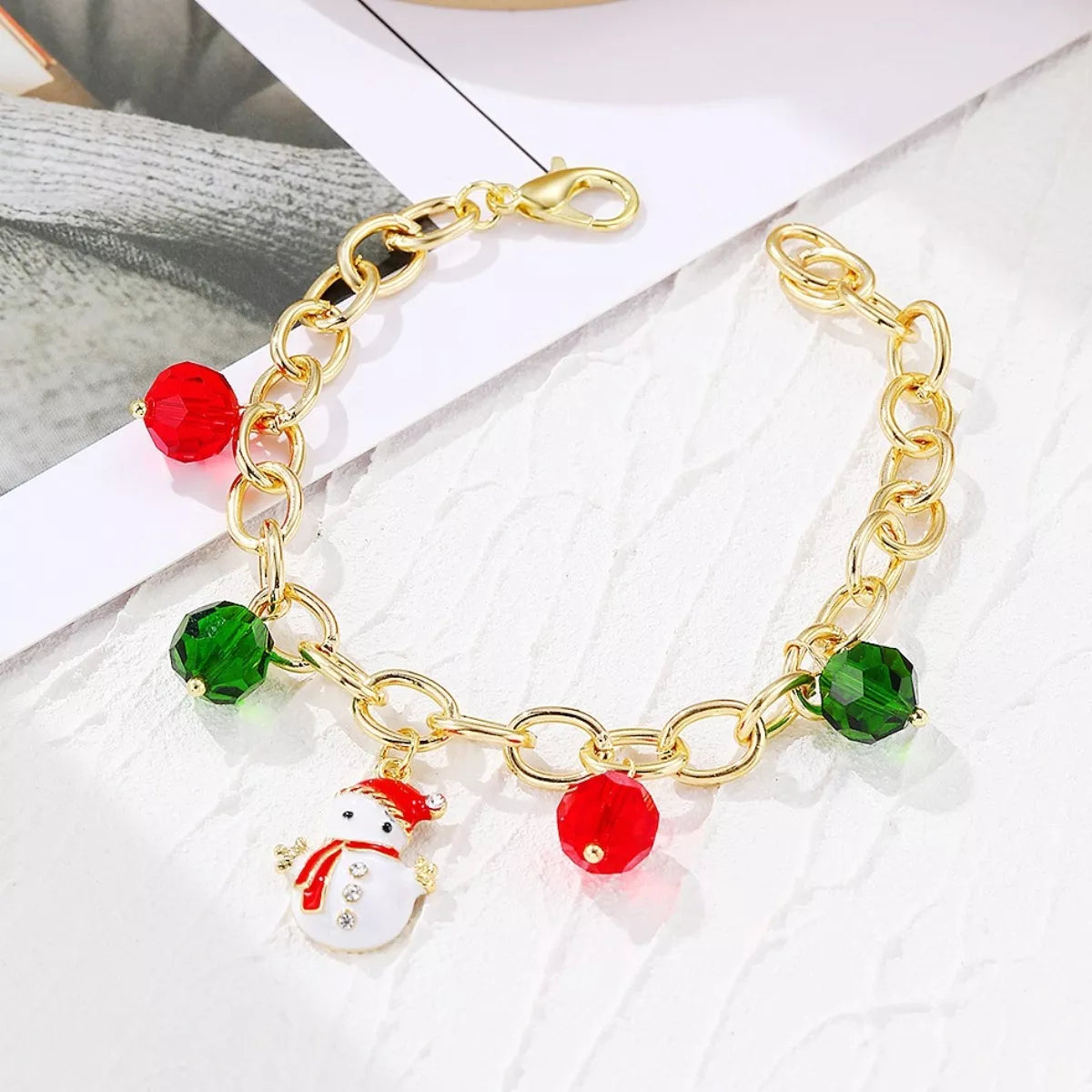 Trendsi Christmas Santa Snowman Bracelet with Colorful Crystal