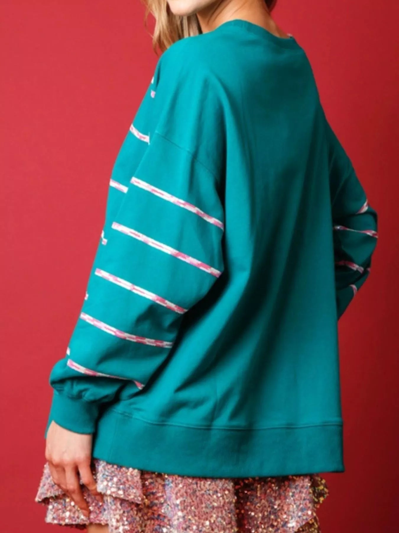 Trendsi Christmas Santa Striped Long Sleeve Sweatshirt