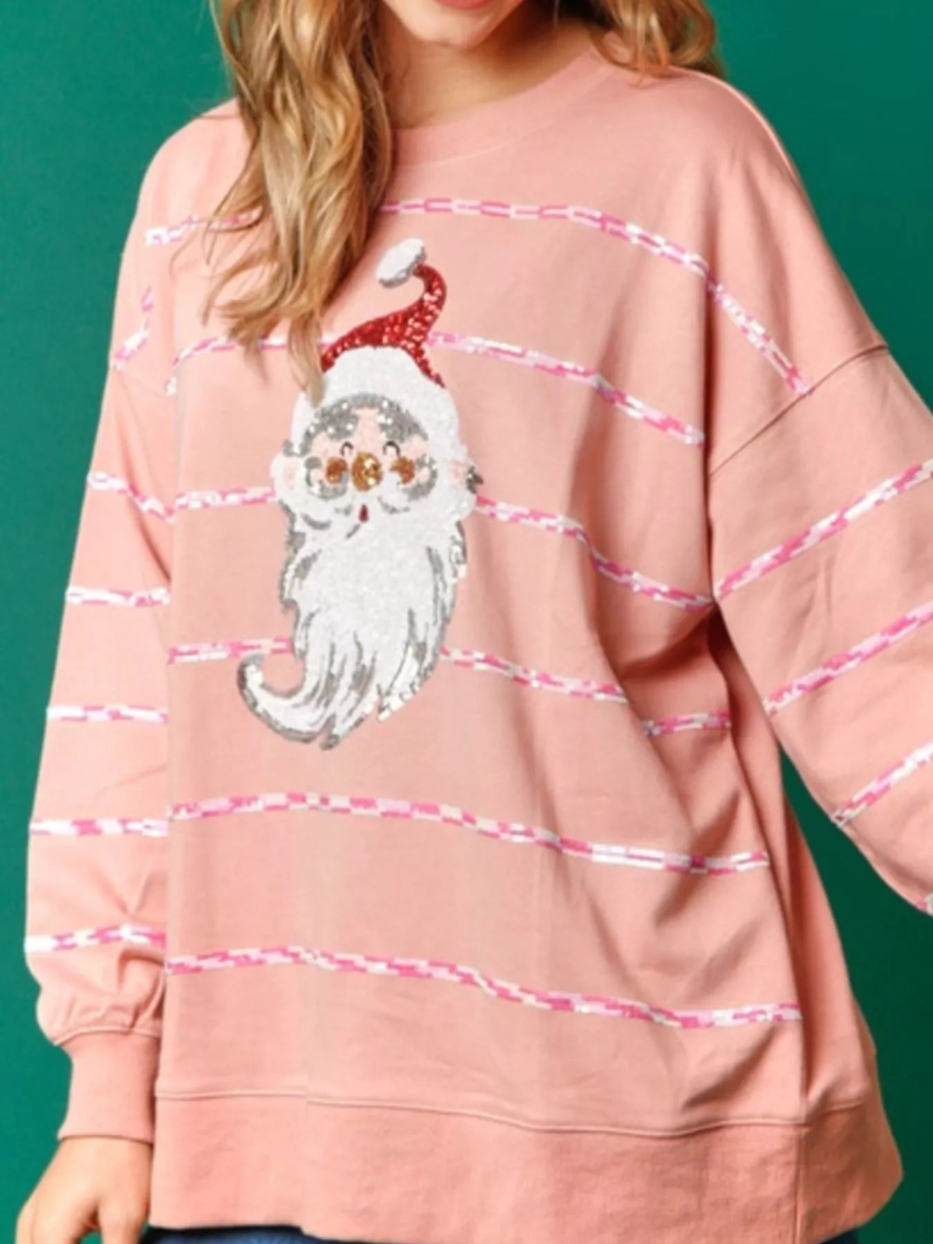 Trendsi Christmas Santa Striped Long Sleeve Sweatshirt