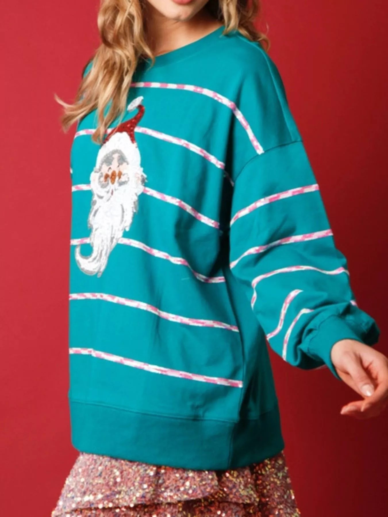 Trendsi Christmas Santa Striped Long Sleeve Sweatshirt