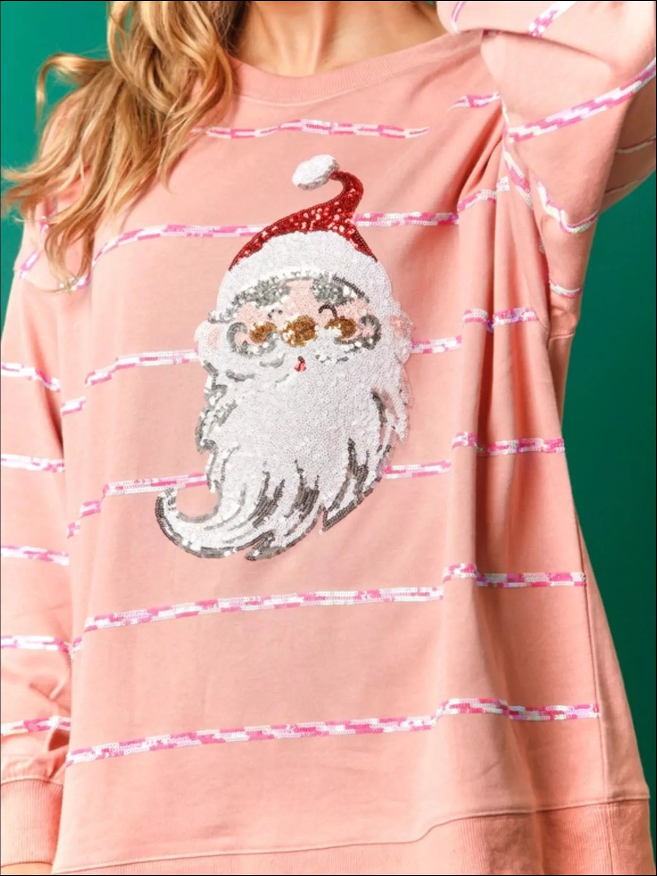 Trendsi Christmas Santa Striped Long Sleeve Sweatshirt