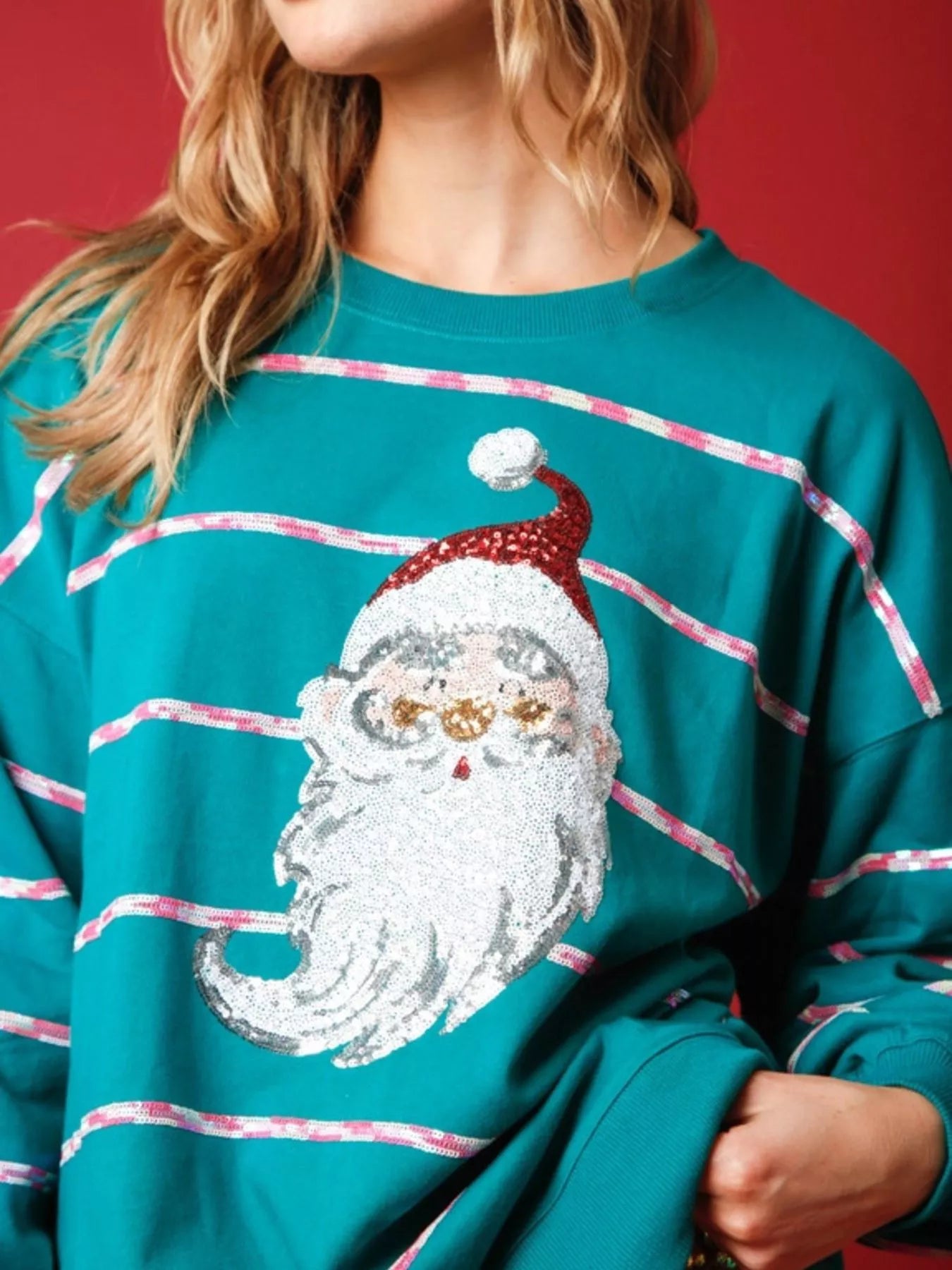 Trendsi Christmas Santa Striped Long Sleeve Sweatshirt