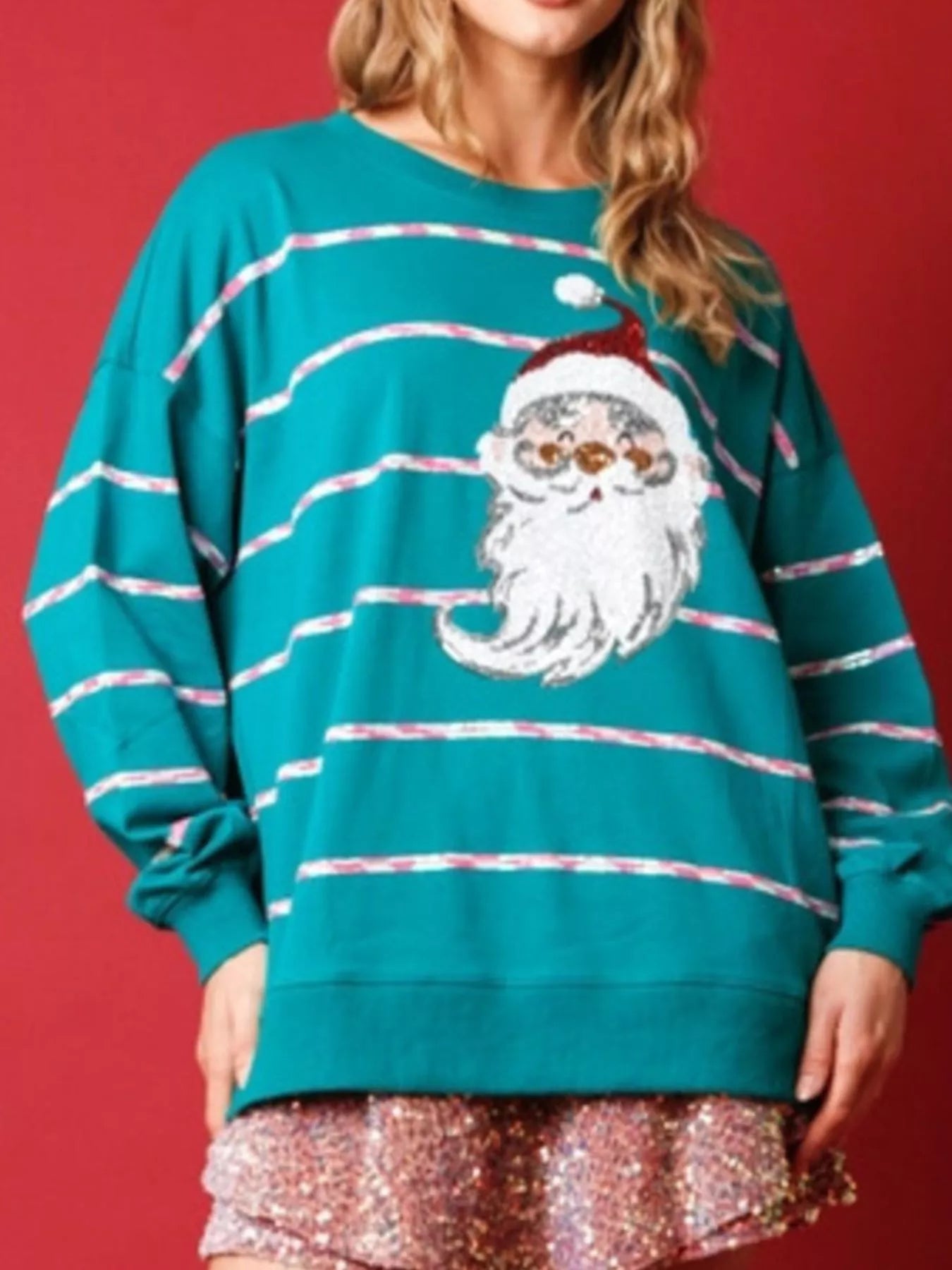 Trendsi Christmas Santa Striped Long Sleeve Sweatshirt