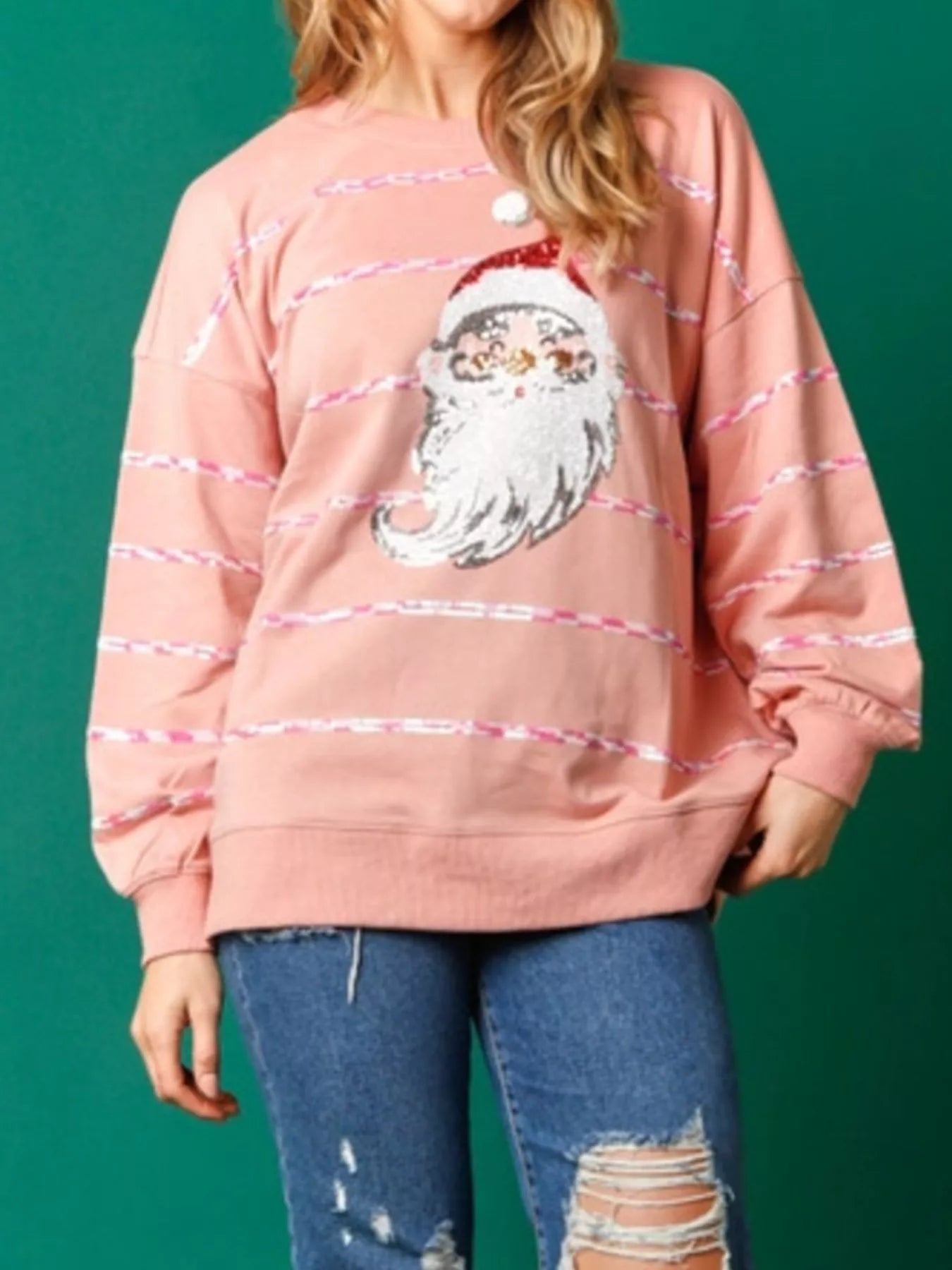 Trendsi Christmas Santa Striped Long Sleeve Sweatshirt