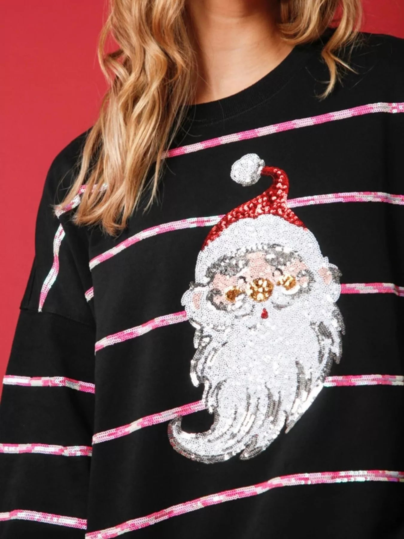Trendsi Christmas Santa Striped Long Sleeve Sweatshirt