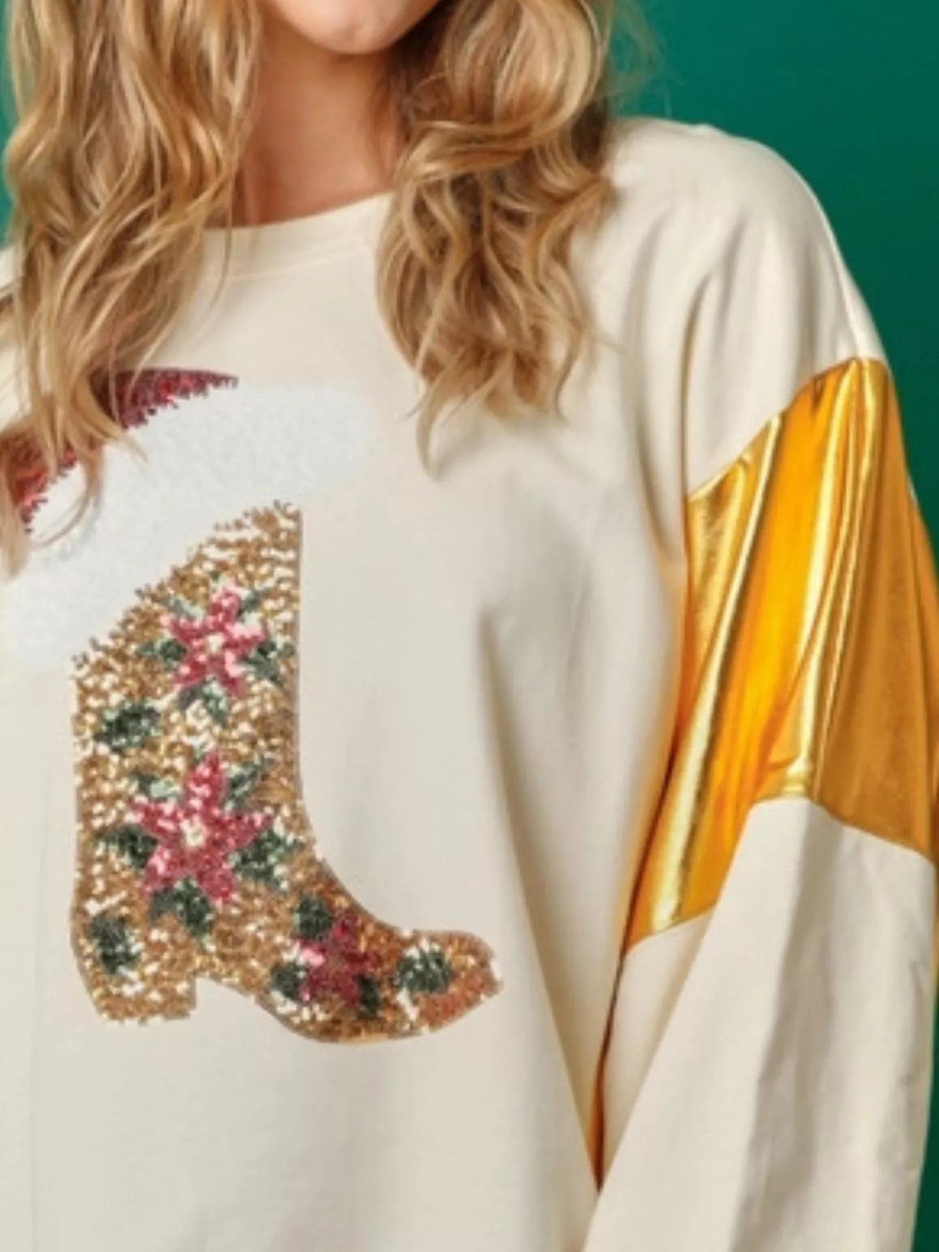 Trendsi Christmas Sequin Boot Long Sleeve Sweatshirt