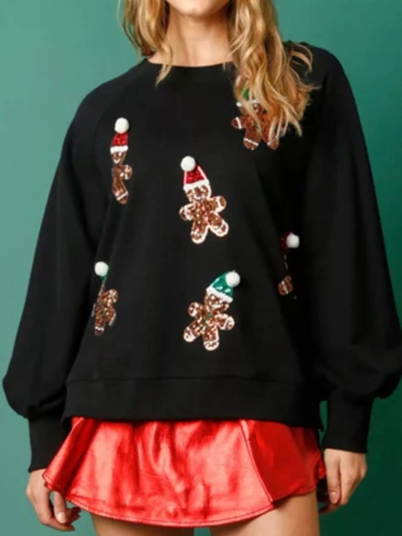 Trendsi Christmas Sequin Gingerbread Round Neck Sweatshirt