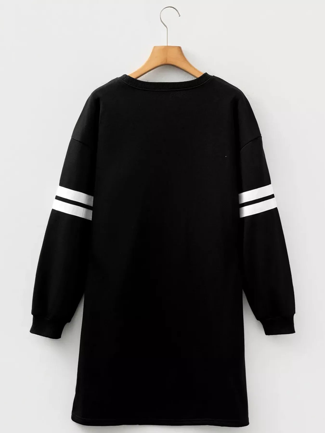 Trendsi Christmas Sequin Nutcracker-man Graphic Varsity Striped Sleeve Sweatshirt Dress