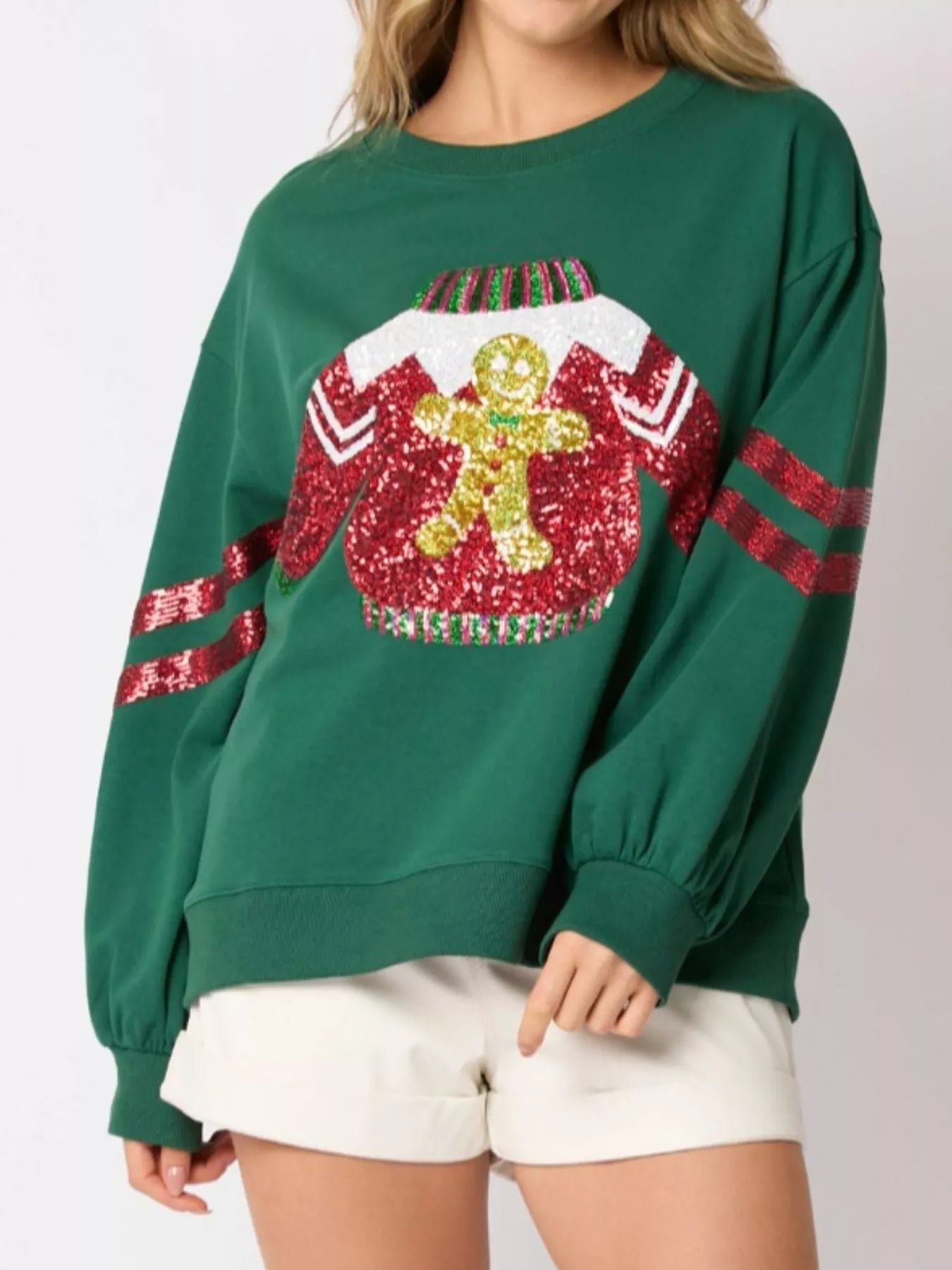 Trendsi Christmas Sequin Santa Hat Holiday Sweatshirt
