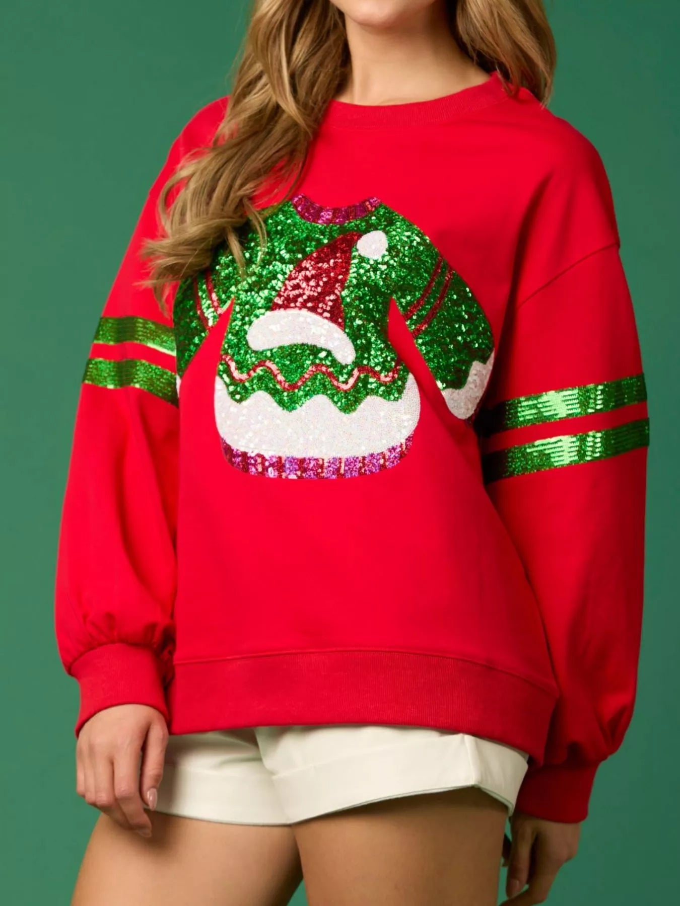 Trendsi Christmas Sequin Santa Hat Holiday Sweatshirt
