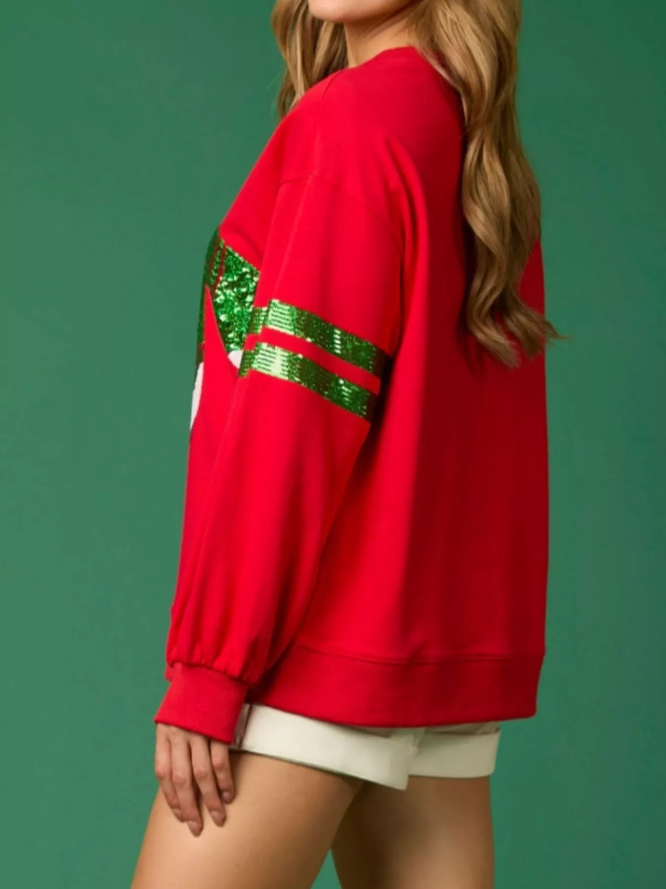 Trendsi Christmas Sequin Santa Hat Holiday Sweatshirt