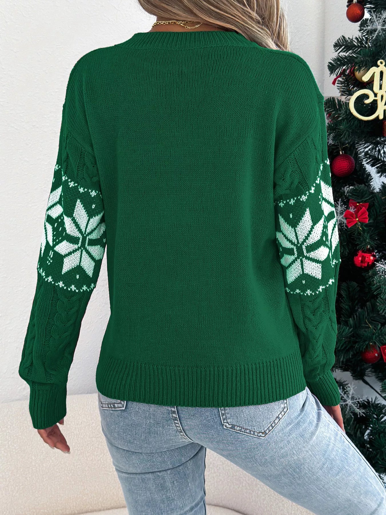 Trendsi Christmas Snowflake Cable Knit Sweater