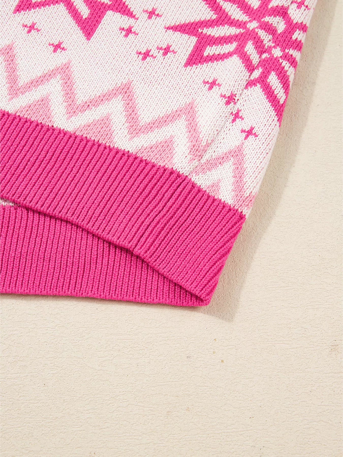 Trendsi Christmas Snowflake Quarter Zip Collard Sweater