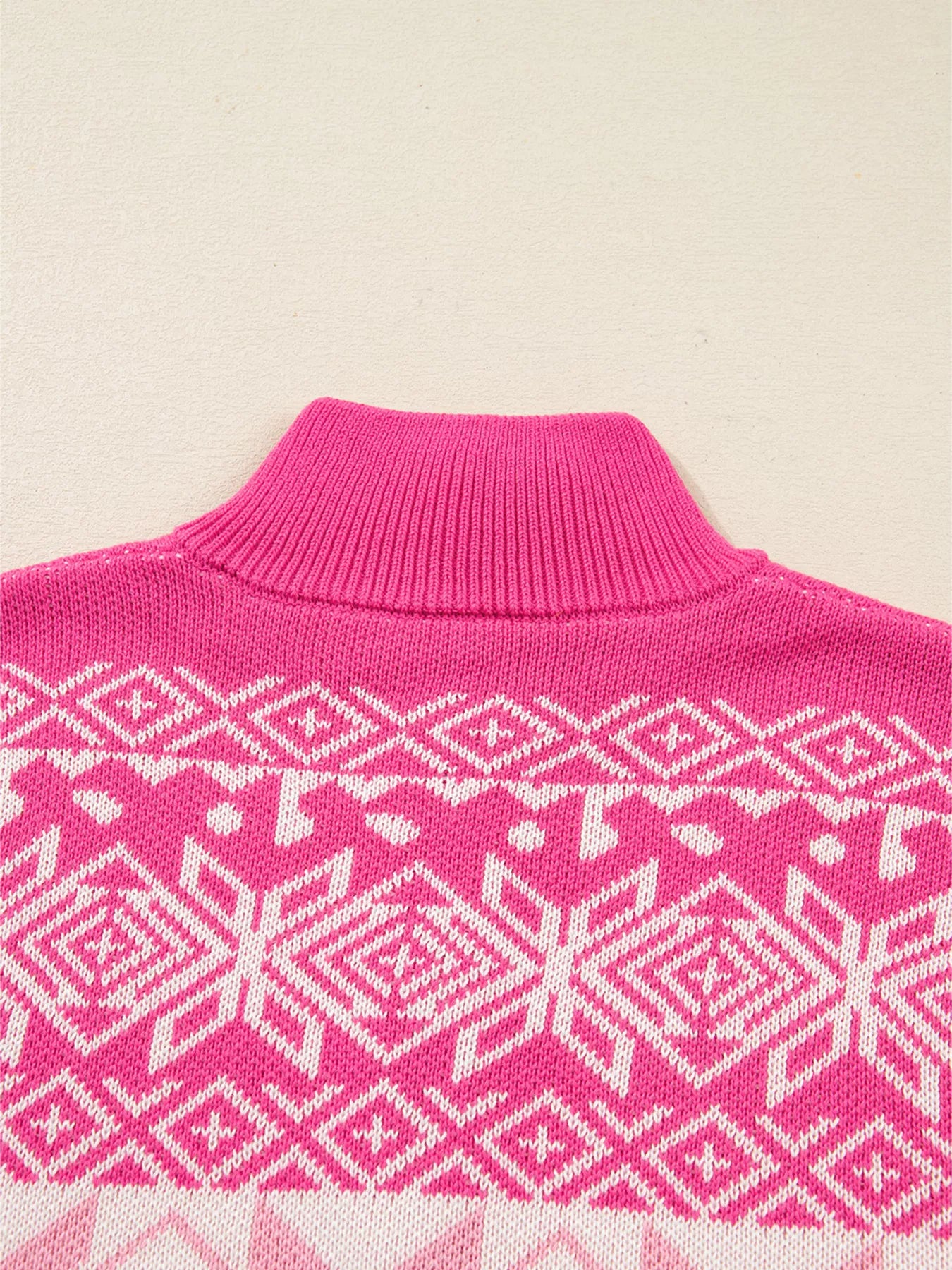 Trendsi Christmas Snowflake Quarter Zip Collard Sweater
