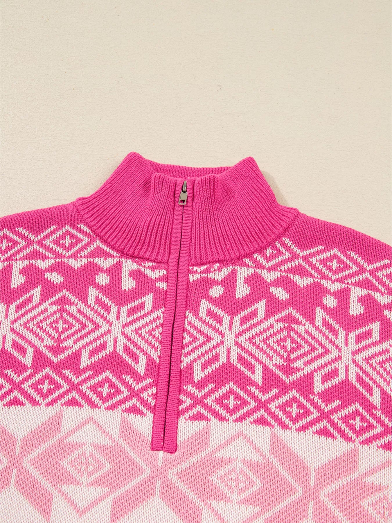 Trendsi Christmas Snowflake Quarter Zip Collard Sweater