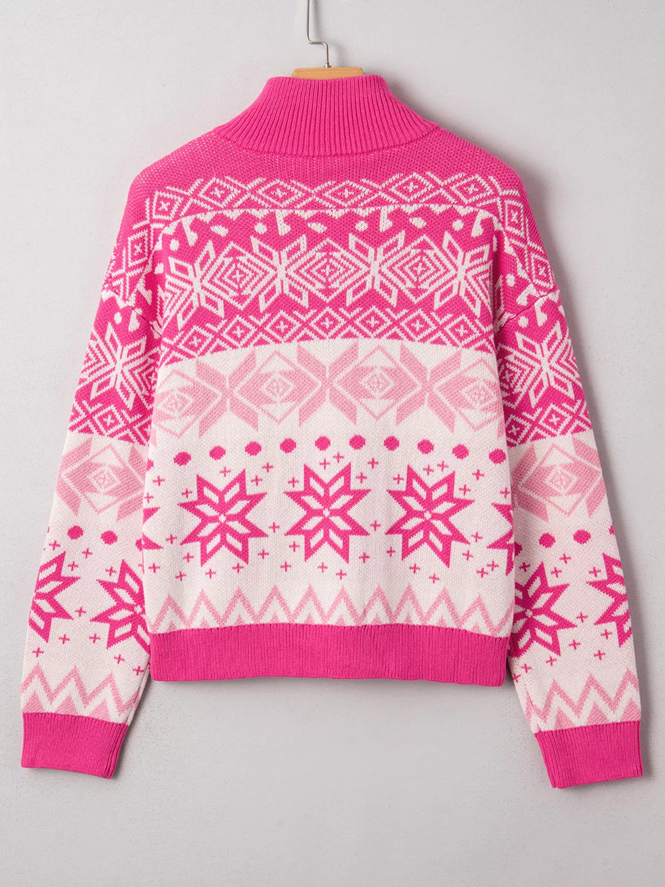 Trendsi Christmas Snowflake Quarter Zip Collard Sweater