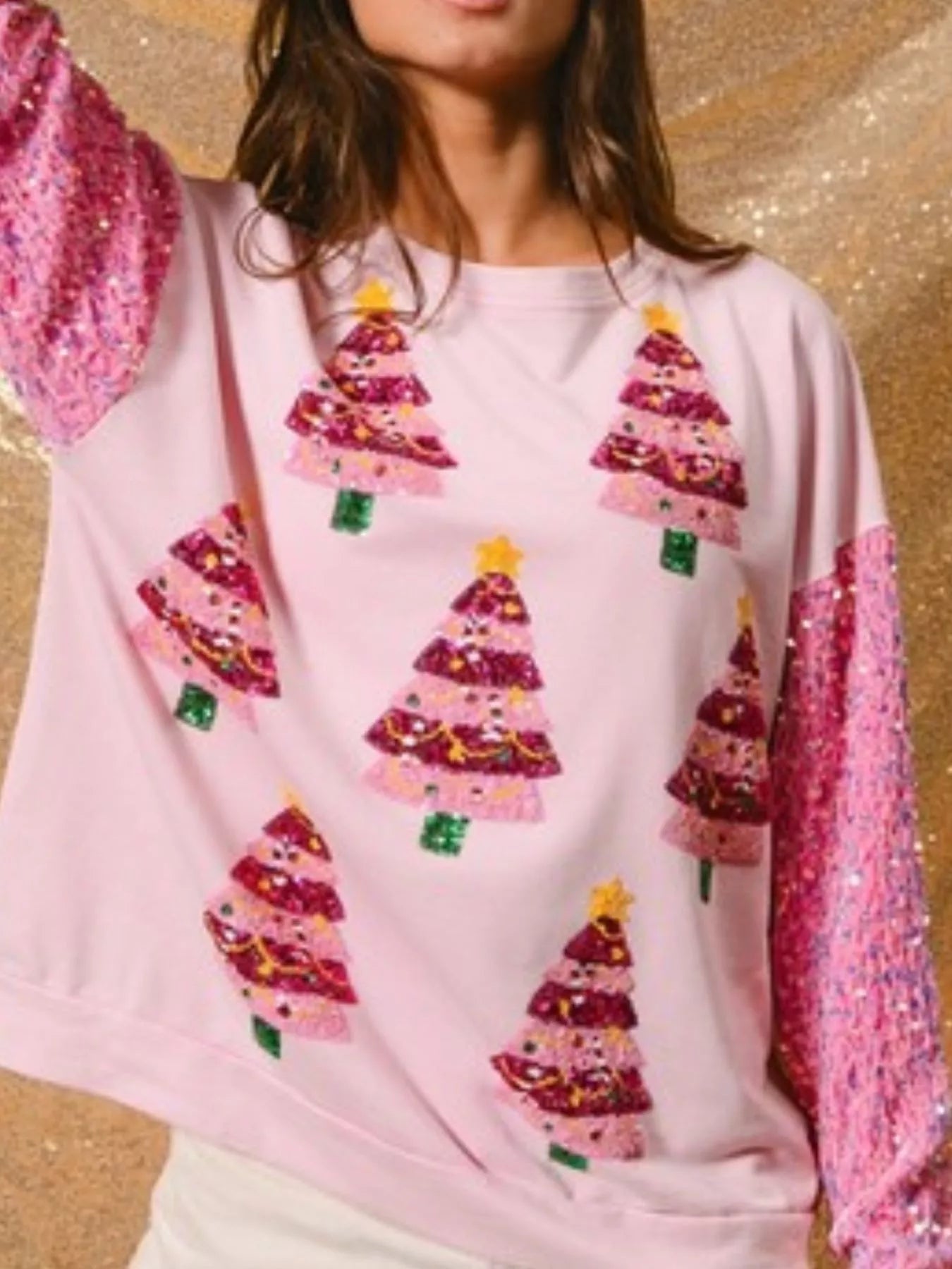 Trendsi Christmas Theme Sequin Long Sleeve Sweatshirt