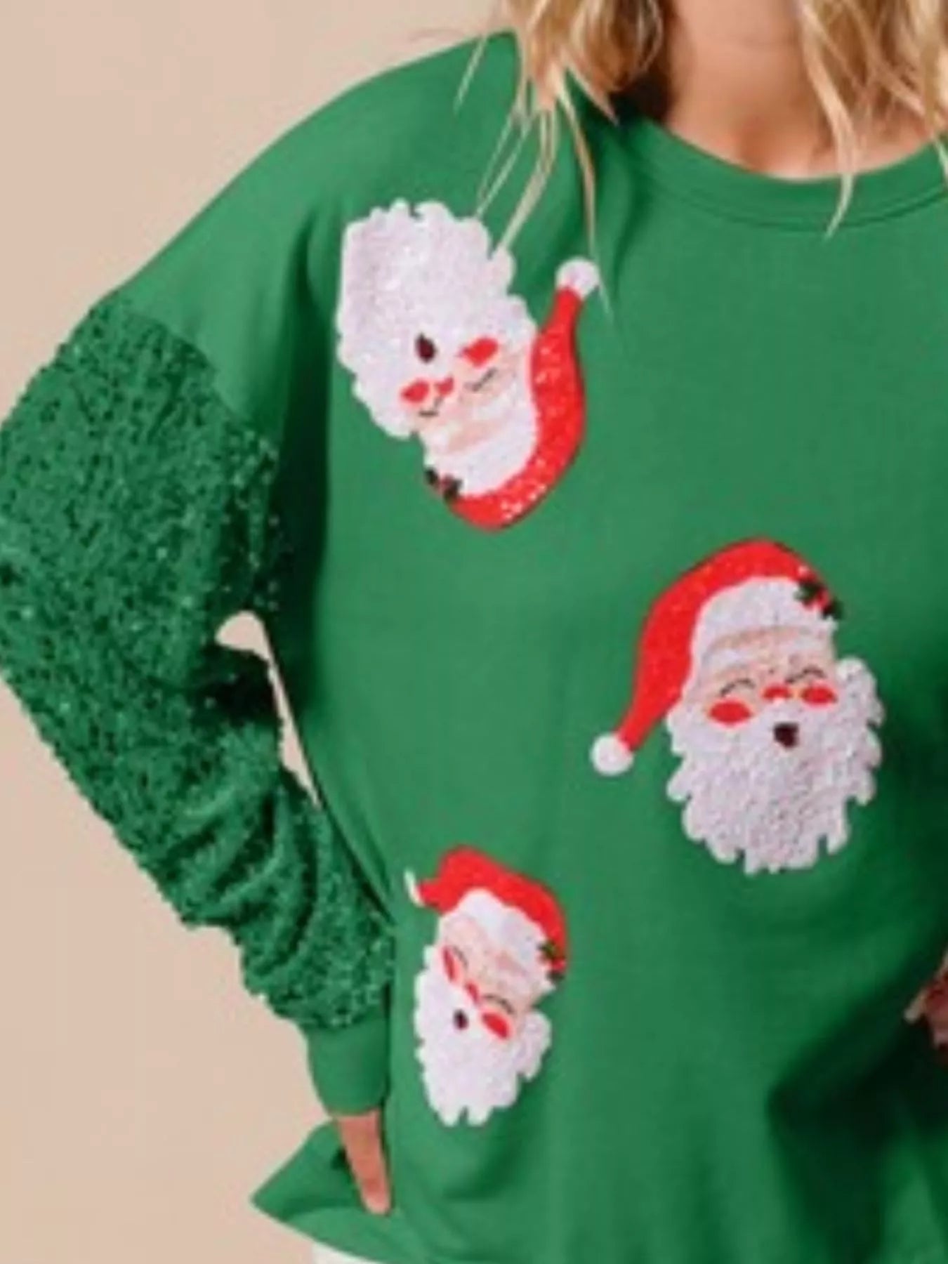 Trendsi Christmas Theme Sequin Long Sleeve Sweatshirt