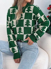 Trendsi Christmas Tree Checkerboard Pattern Sweater