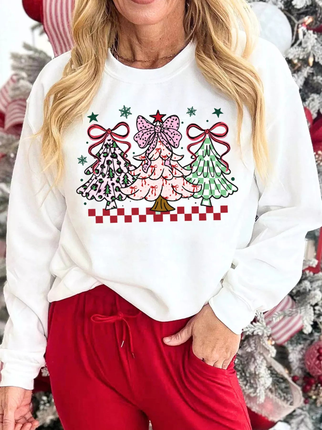 Trendsi Christmas Tree Graphic Customized Holiday Sweatshirt