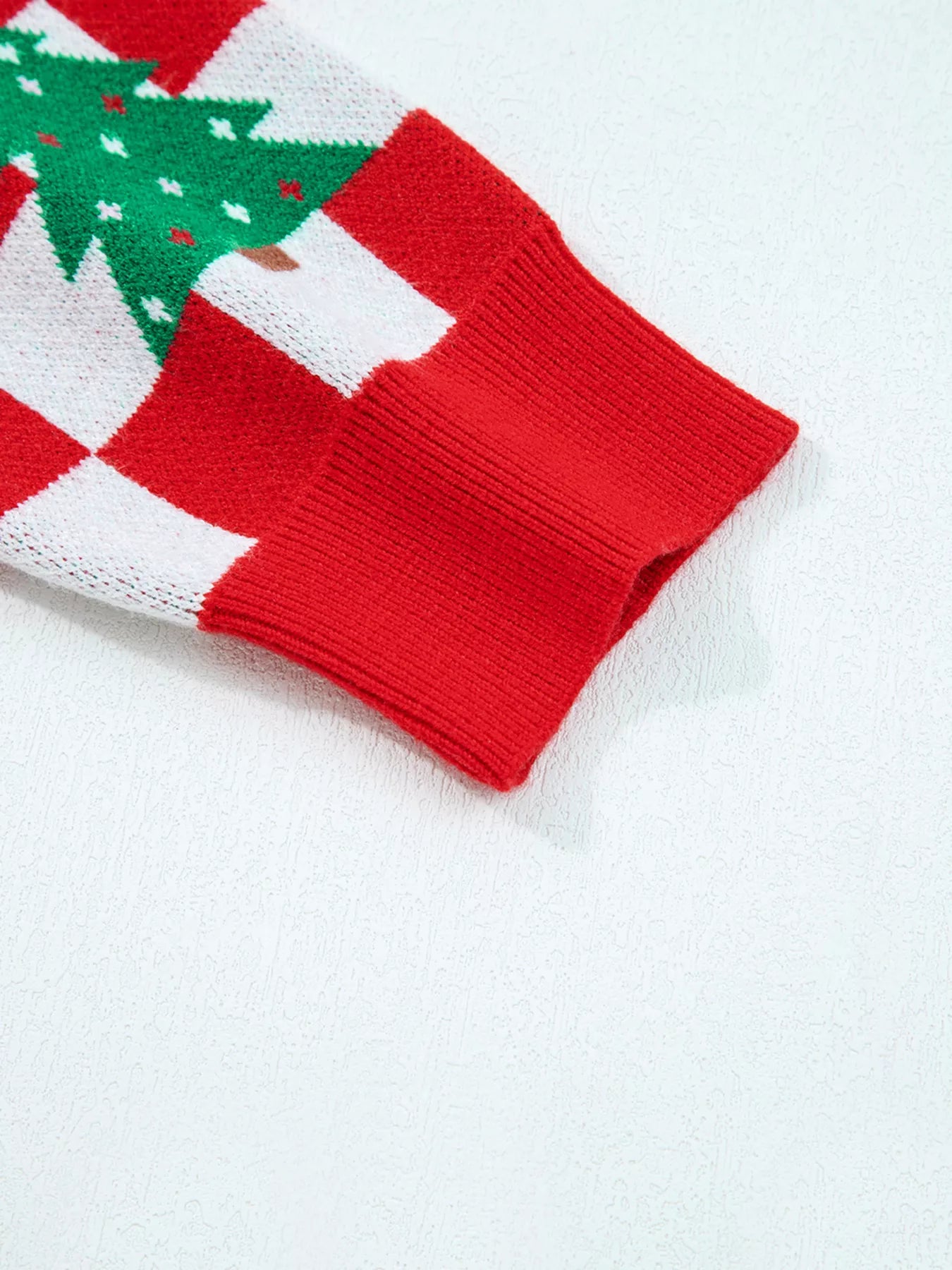 Trendsi Christmas Tree Pattern Checkered Button V Neck Cardigan