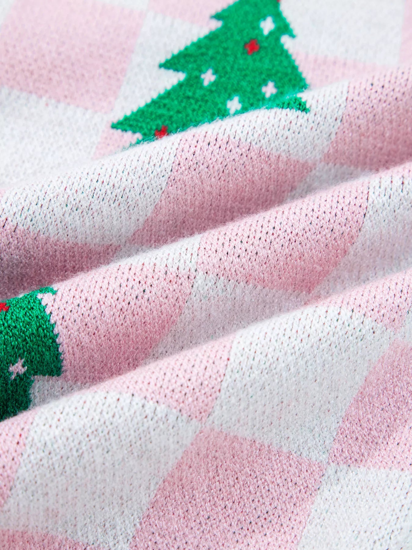 Trendsi Christmas Tree Pattern Checkered Button V Neck Cardigan