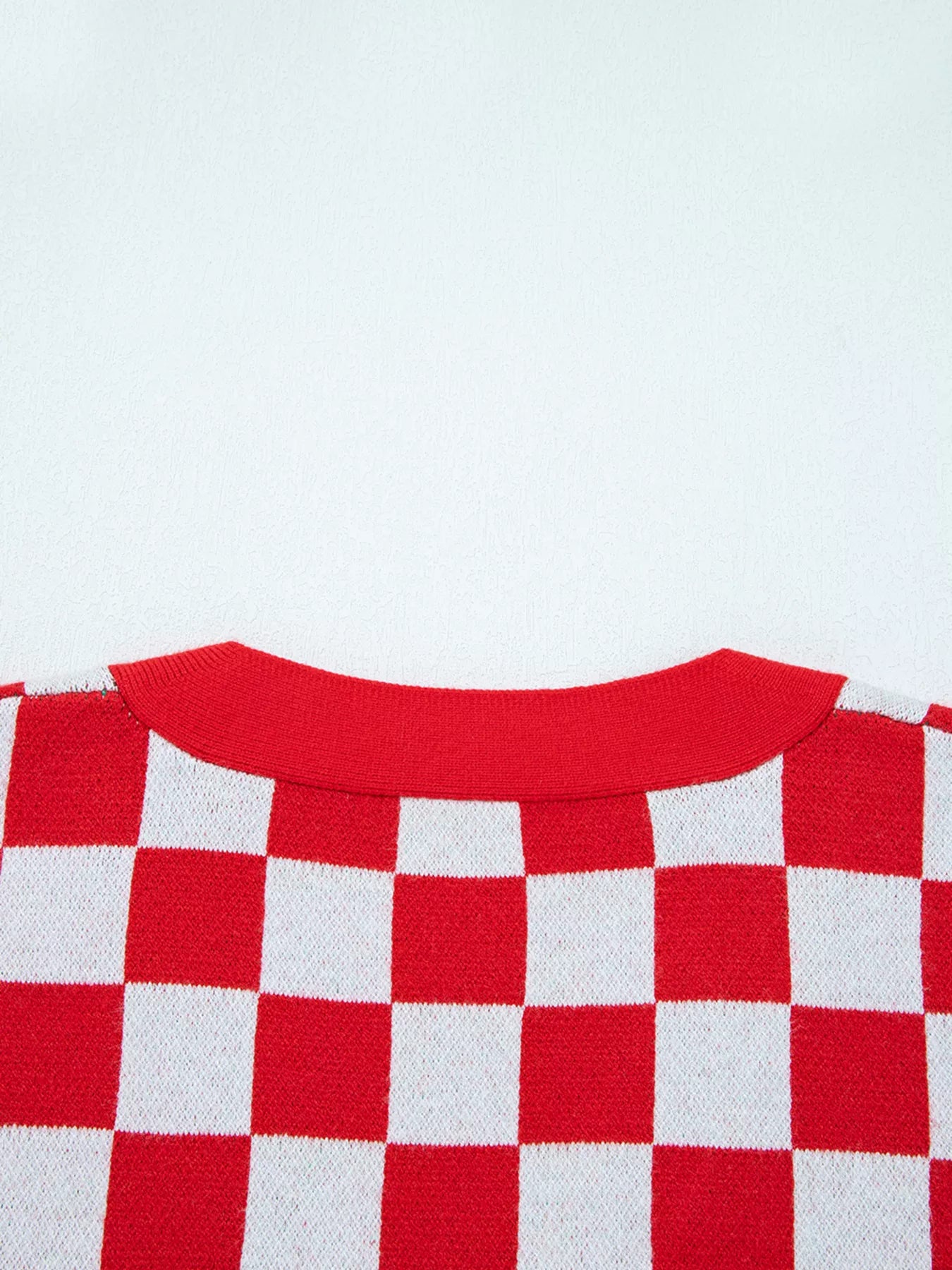 Trendsi Christmas Tree Pattern Checkered Button V Neck Cardigan