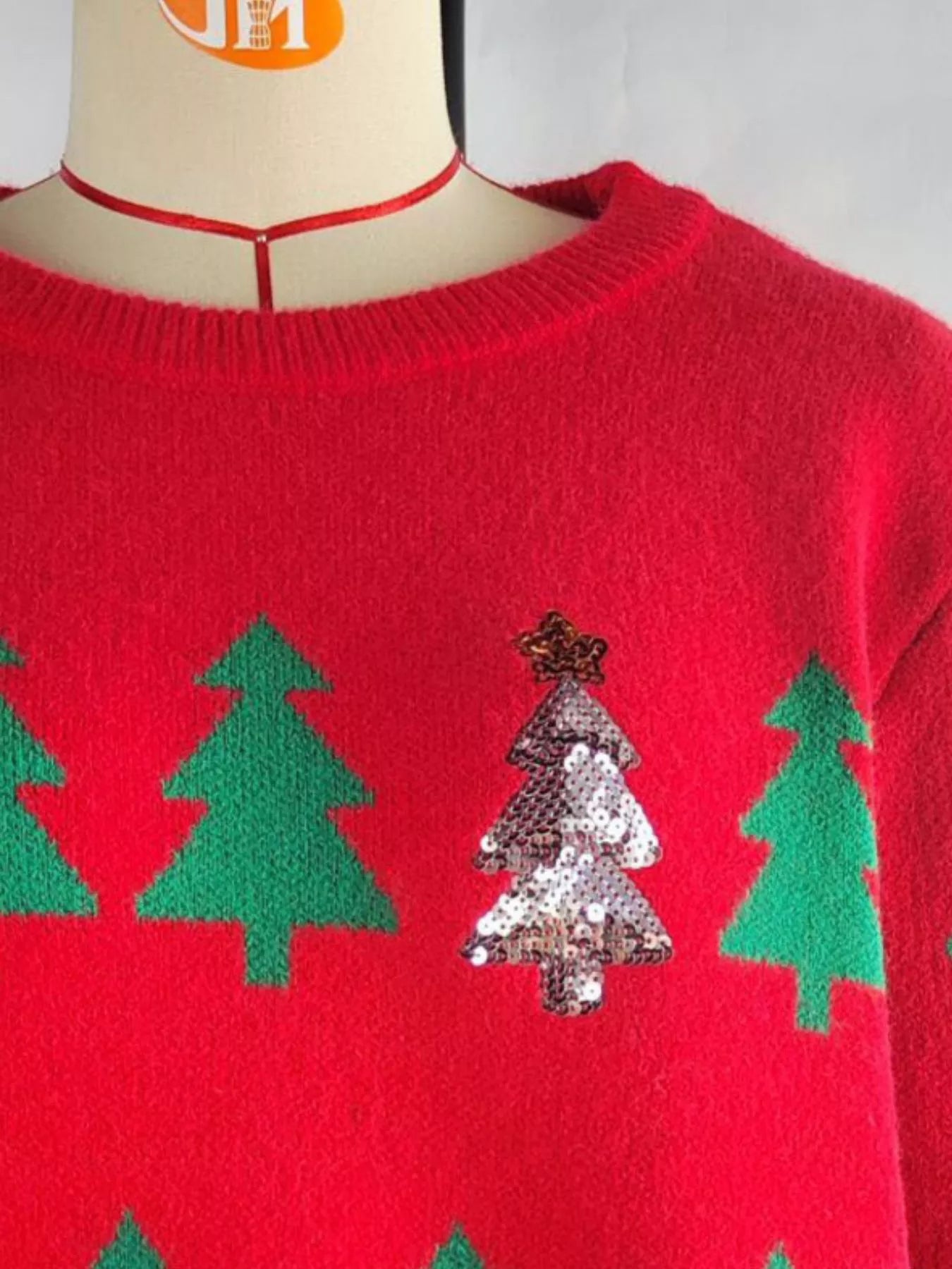 Trendsi Christmas Tree Pattern Long Sleeve Sweater