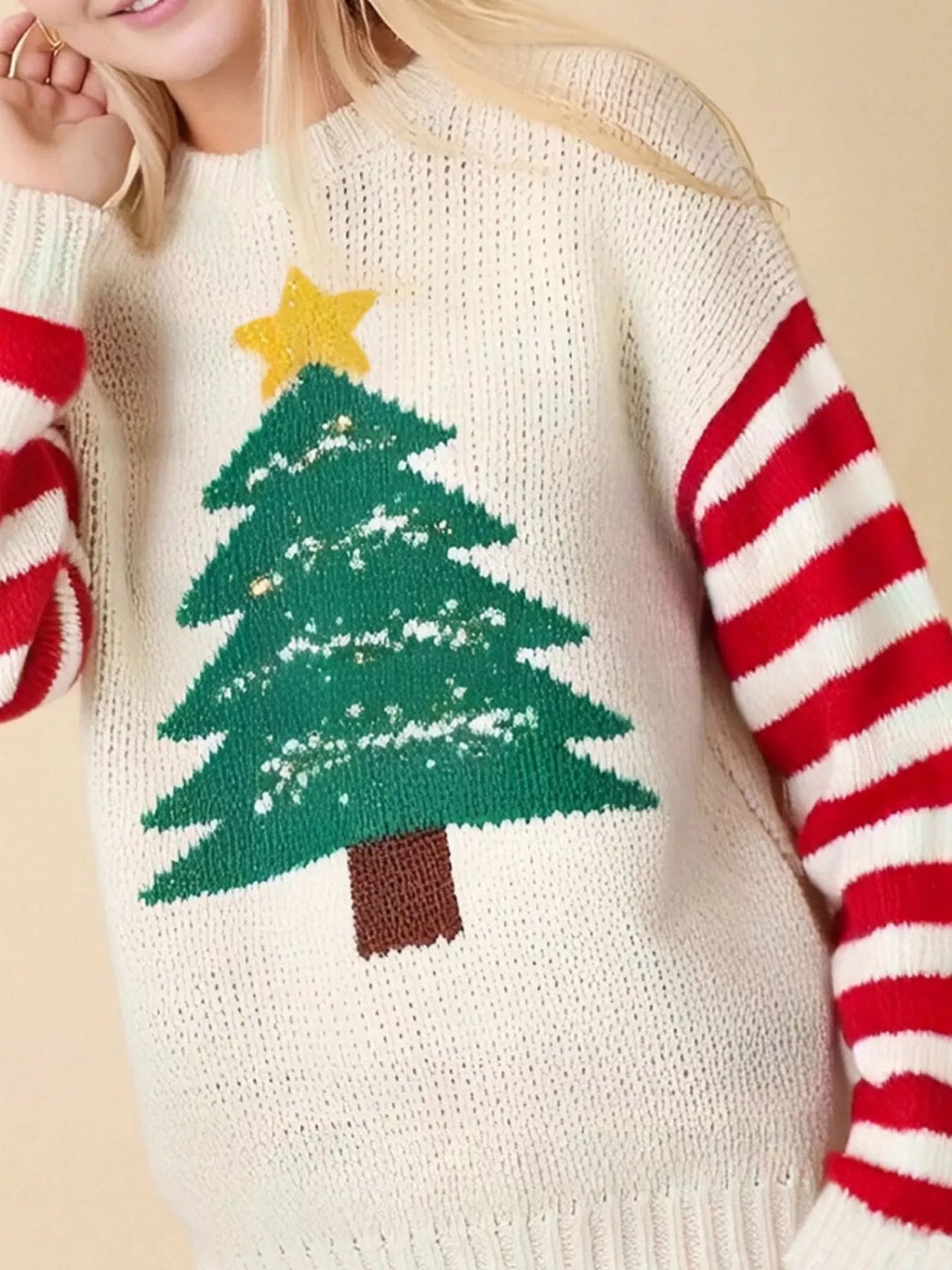 Trendsi Christmas Tree Round Neck Sweater