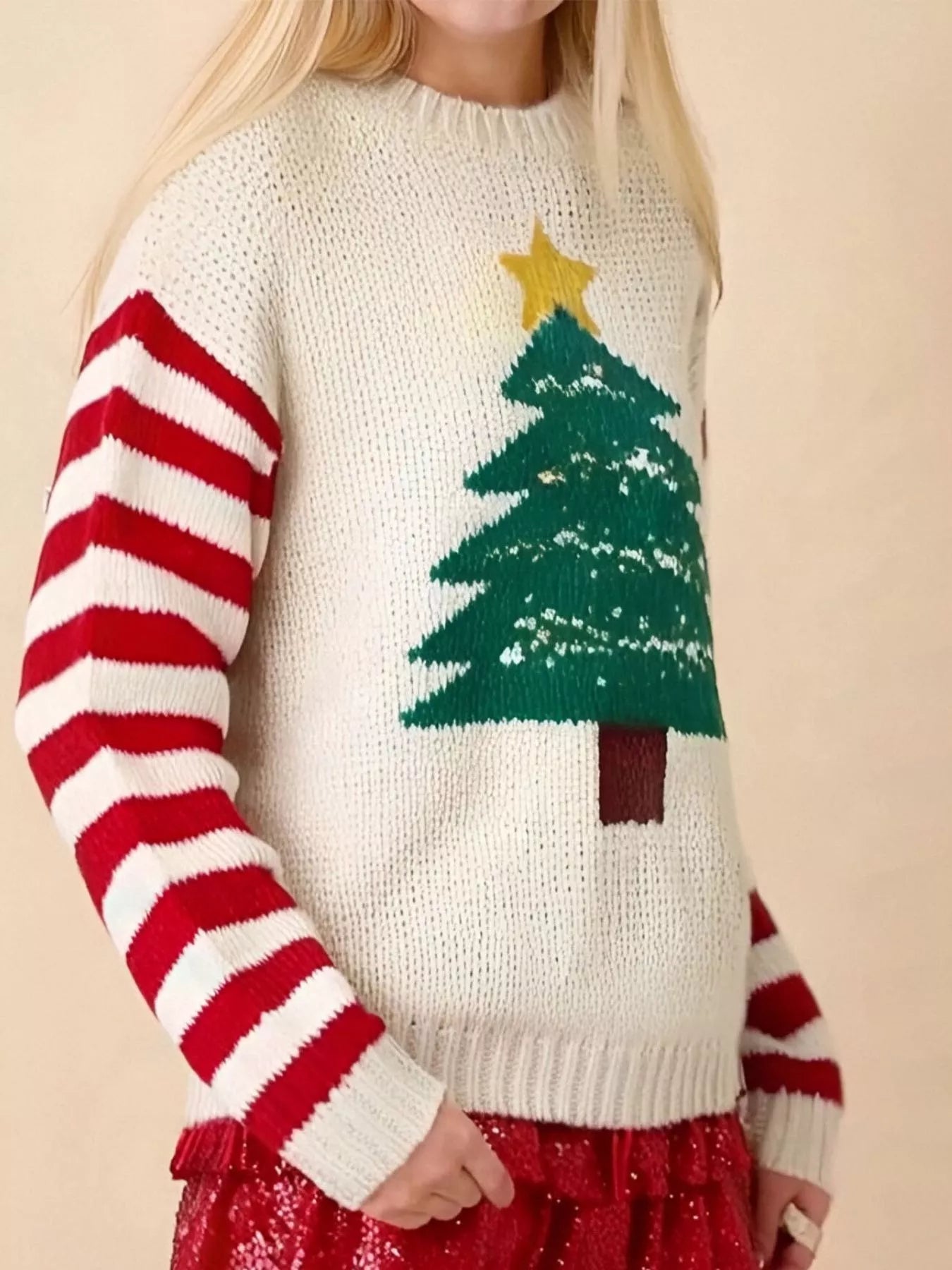 Trendsi Christmas Tree Round Neck Sweater