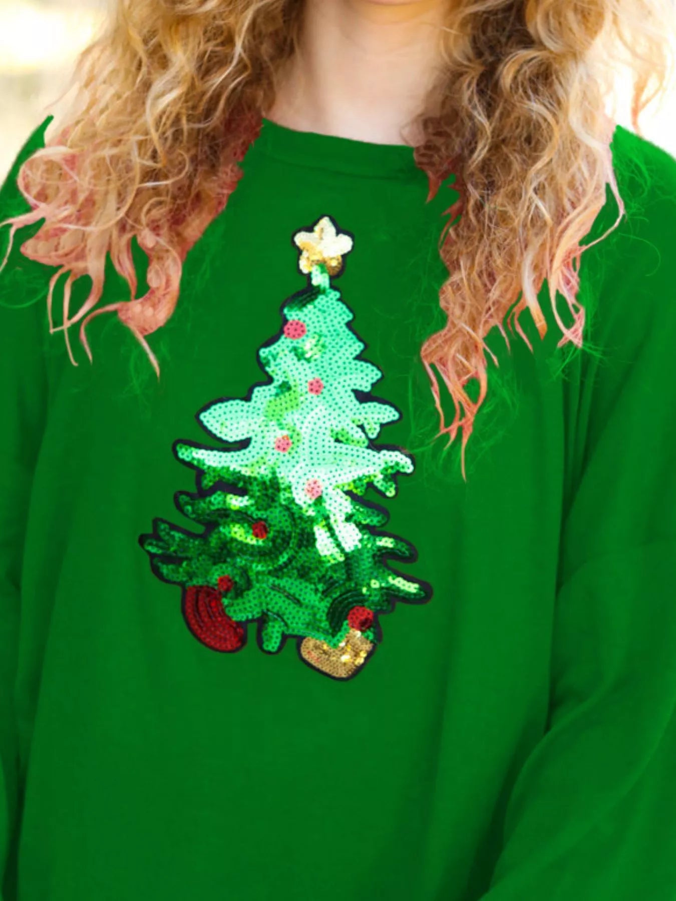 Trendsi Christmas Tree Sequin Long Sleeve Sweatshirt