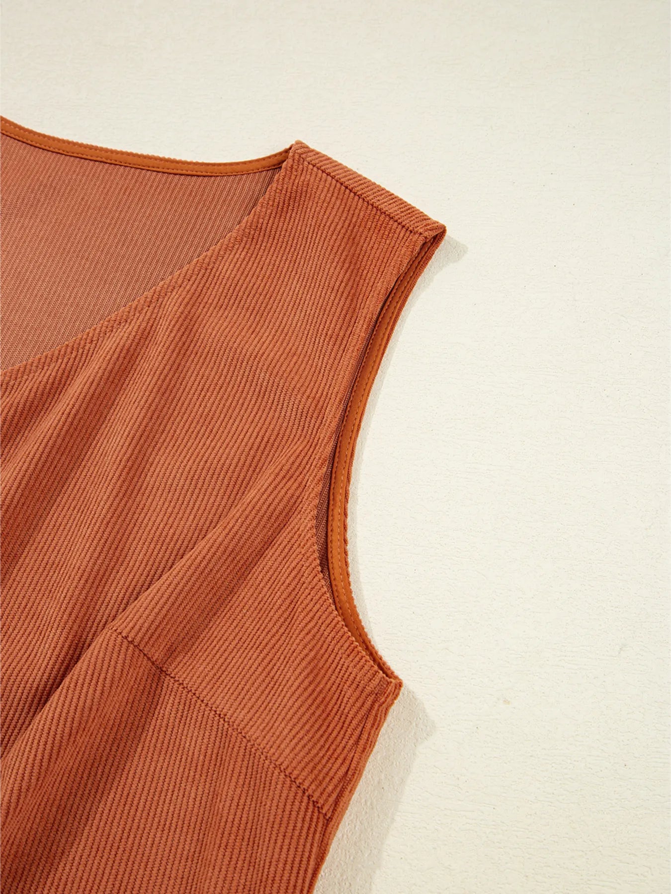 Trendsi Corduroy Western Embroidered Patched Pocket Shift Sleeveless Mini Dress