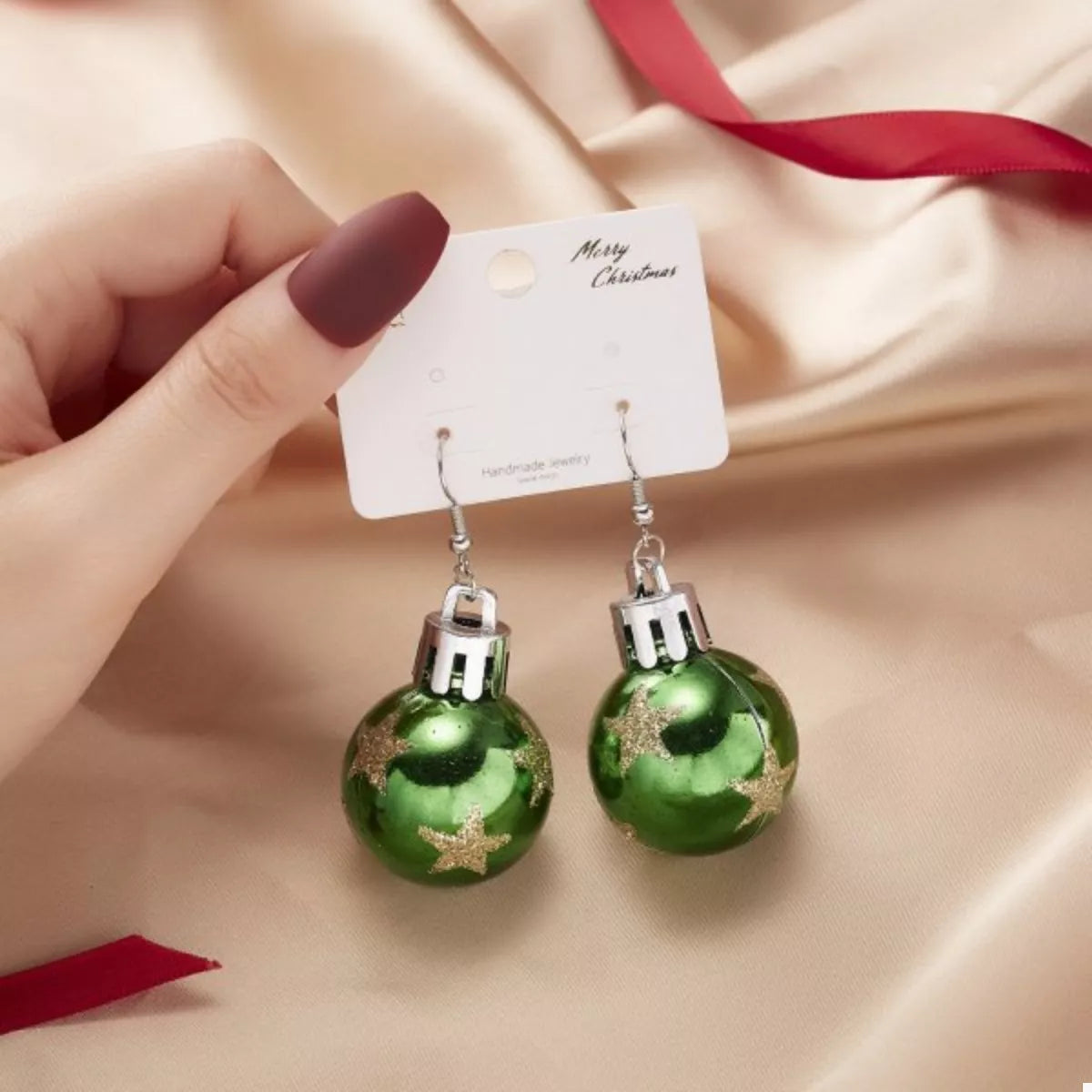 Trendsi Dark Green / One Size Christmas Ball Drop Earrings