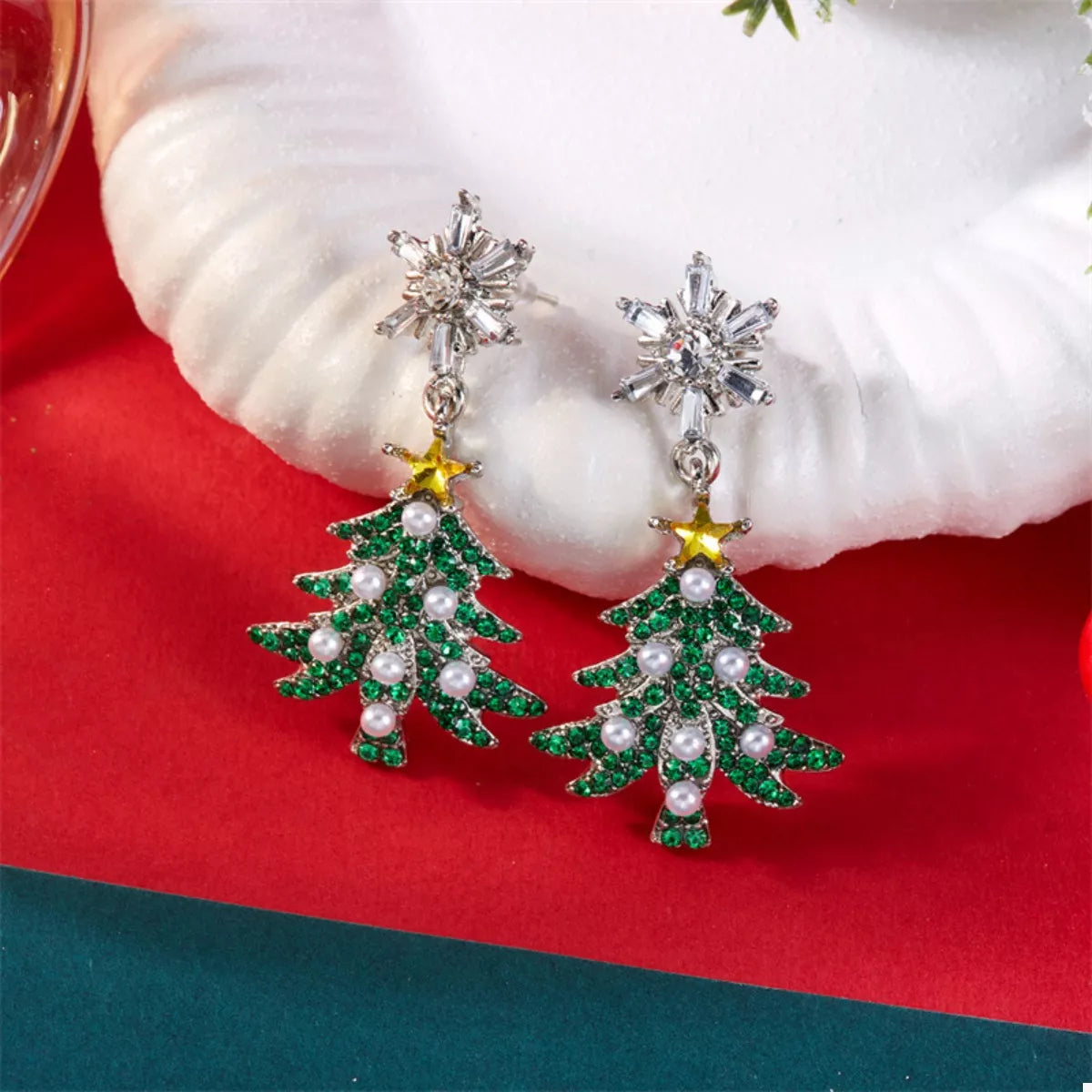 Trendsi Dark Green / One Size Christmas Tree Drop Earrings
