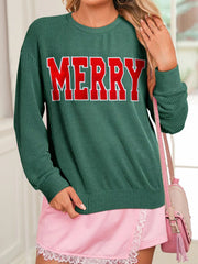 Trendsi Dark Green / S Merry Twisted Rib Christmas Loose Long Sleeve Top