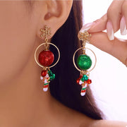 Trendsi Deep Red / One Size Christmas Snowflake Dangle Earrings with Colorful Beads