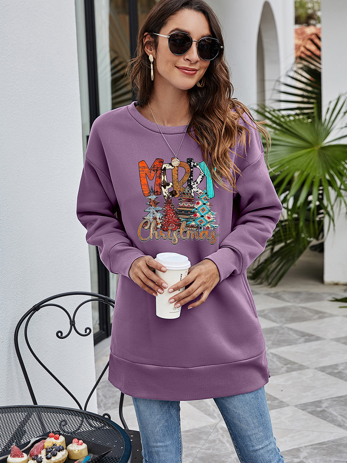 Trendsi Dusty Purple / S MERRY CHRISTMAS Graphic Sweatshirt