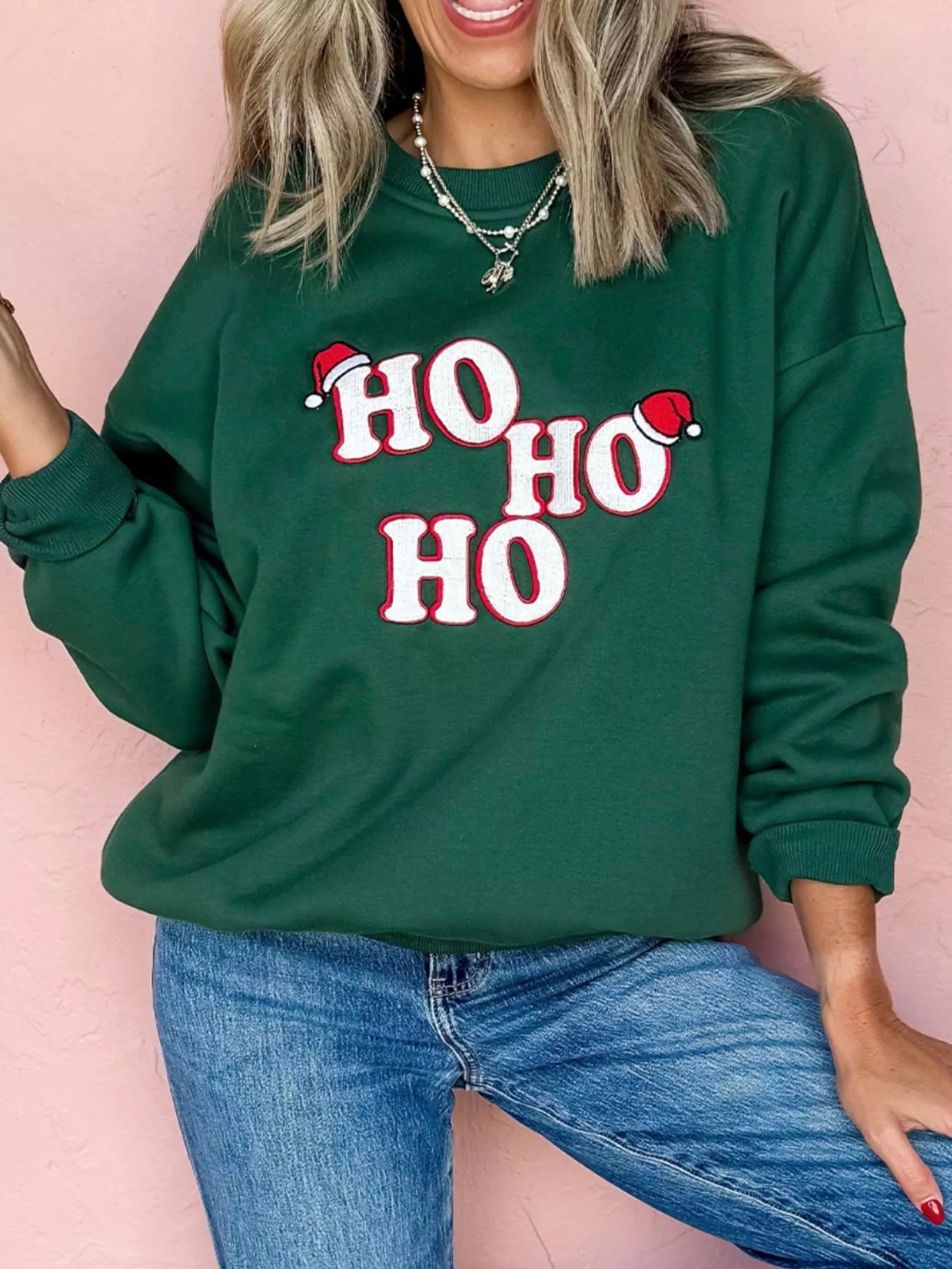 Trendsi Embroidered Letter Christmas Round Neck Sweatshirt