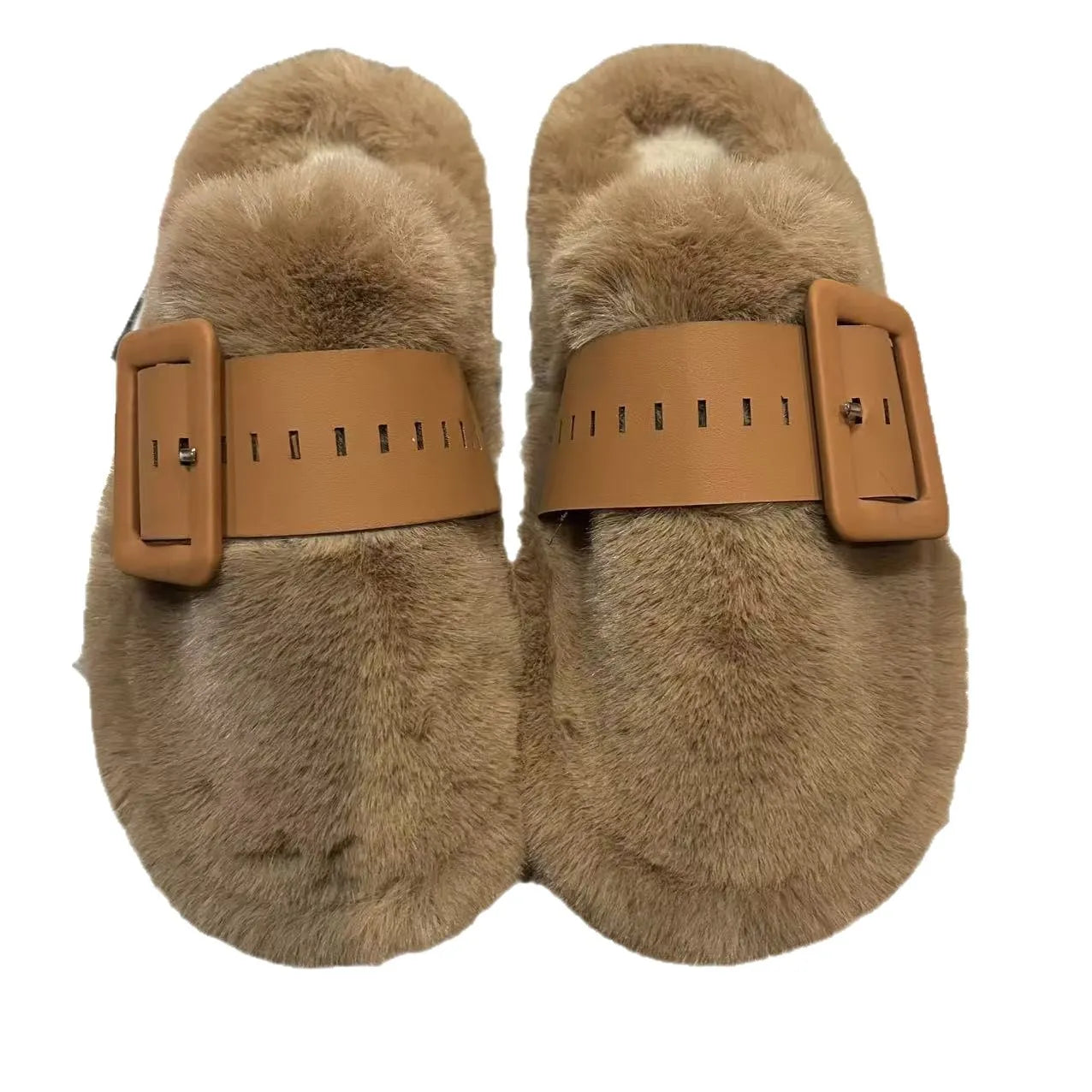 Trendsi Faux Fur Buckle Slippers