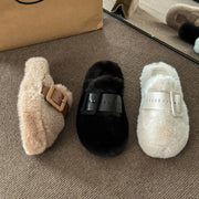 Trendsi Faux Fur Buckle Slippers