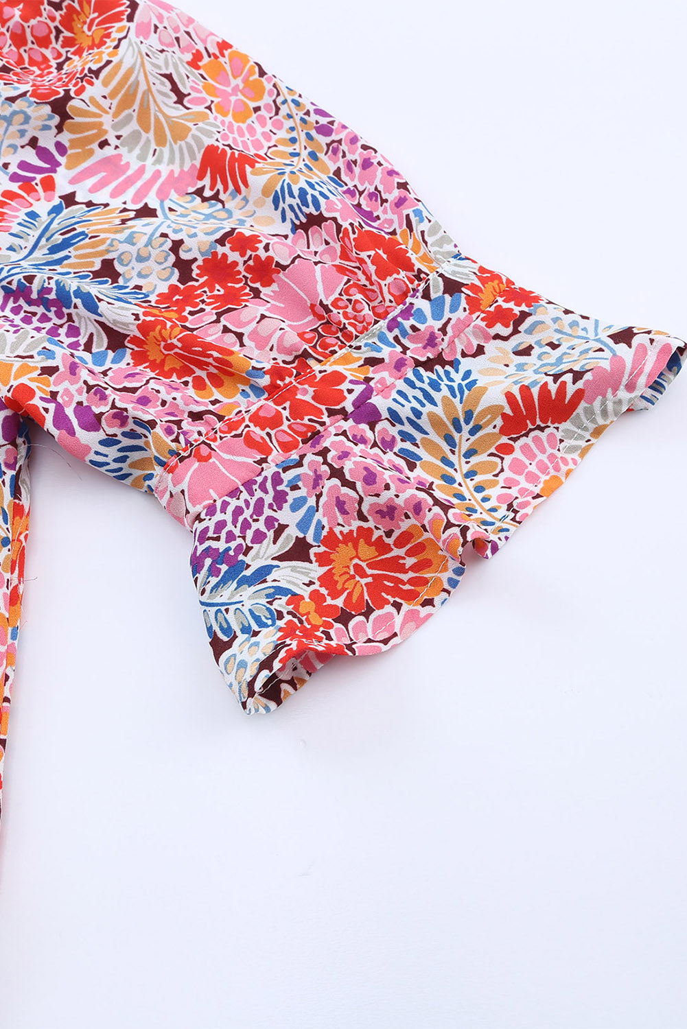 Trendsi Floral Notched Neck Flounce Sleeve Shift Dress