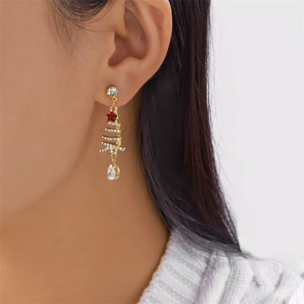 Trendsi Gold / One Size 18K Gold-Plated Christmas Tree Earrings