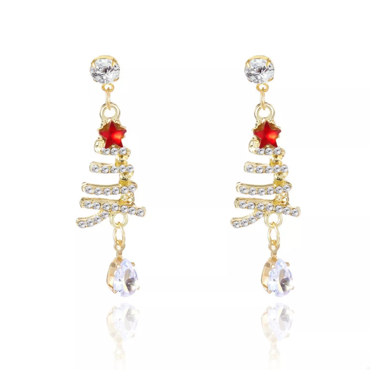 Trendsi Gold / One Size 18K Gold-Plated Christmas Tree Earrings