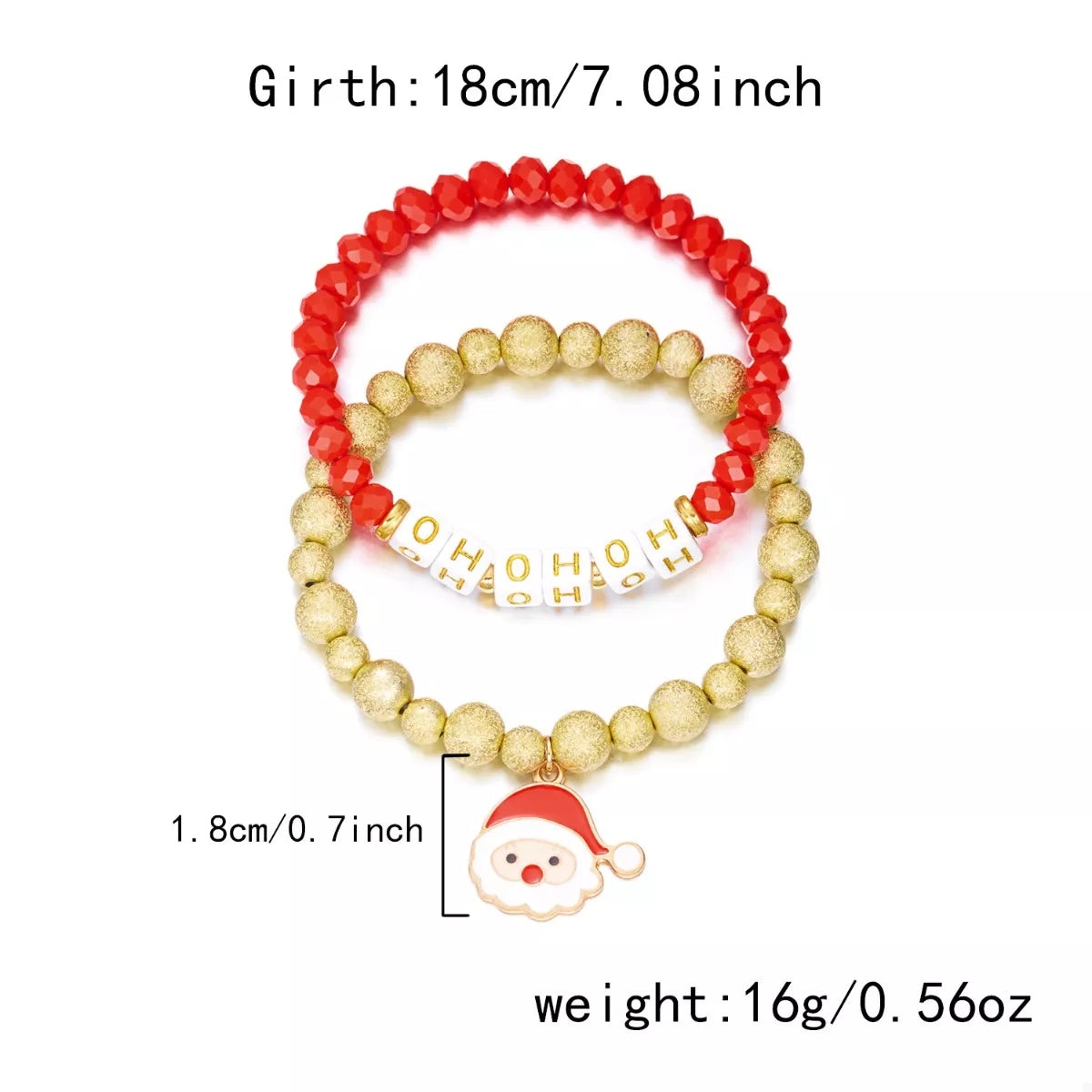 Trendsi Gold / One Size 2 Piece Christmas Santa Beaded Bracelet